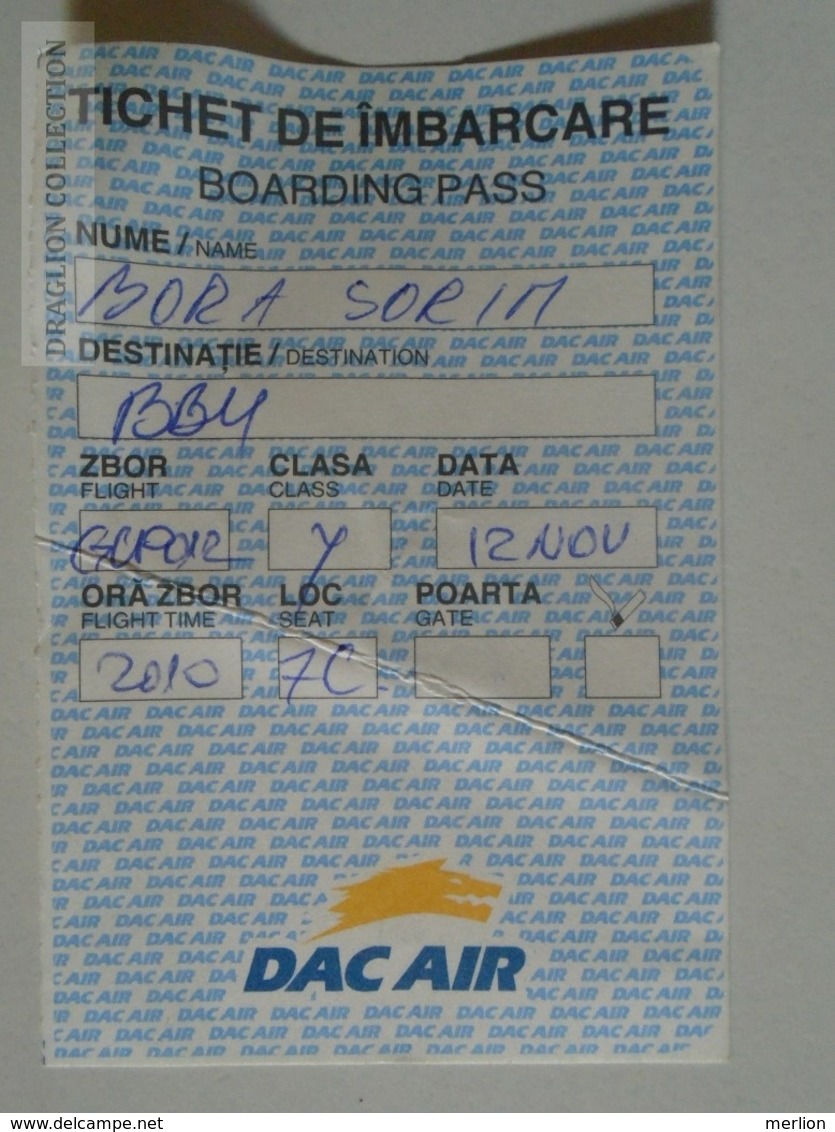 ZA112.10  DACAIR  -Romania Boarding Pass - Tarjetas De Embarque