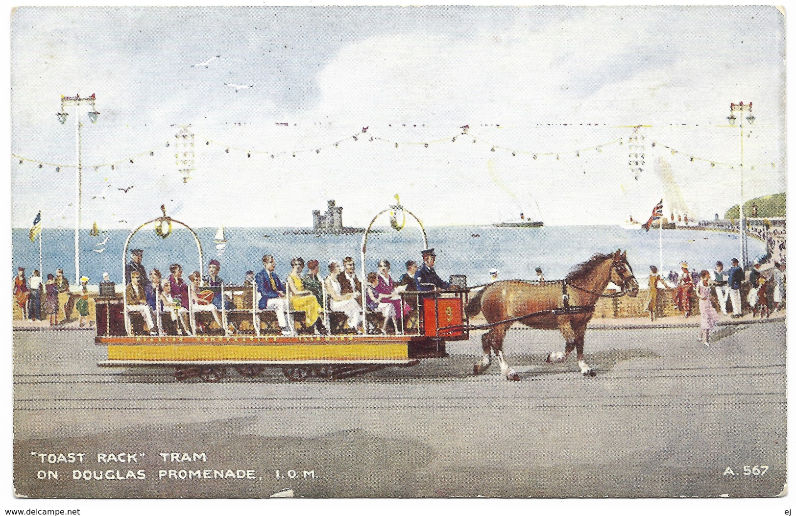 Toast Rack Tram On Douglas Promenade I O M C1940 - Valentine's Art Colour - Isle Of Man