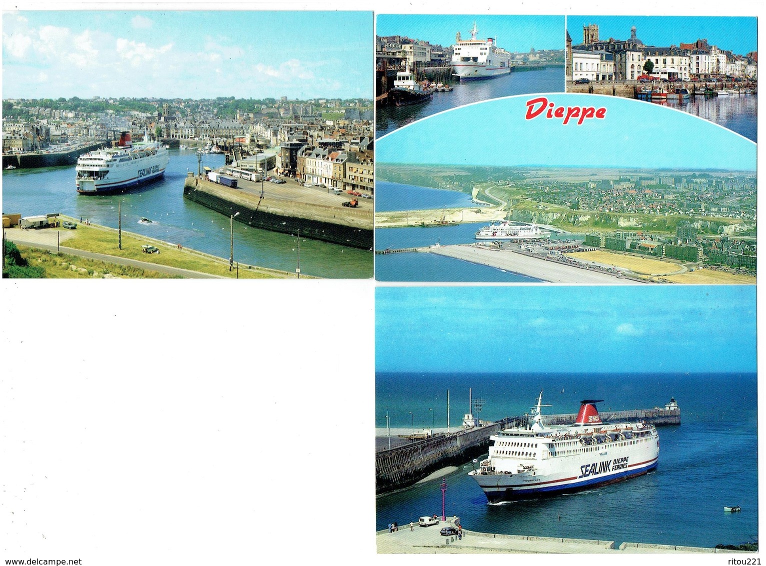 LOT 3 Cpm Dieppe - Port De Pêche Ferries - Ferry " VERSAILLES " Cie SEALINK Liaison Angleterre Grue Sable Camion Autobus - Dieppe