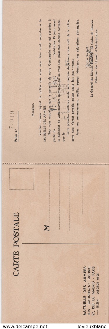 Carte De Mutuelle à Deux  Volets /Mutuelle Des Armées/ Général De Division THOMASSIN/1948       AEC153 - Autres & Non Classés