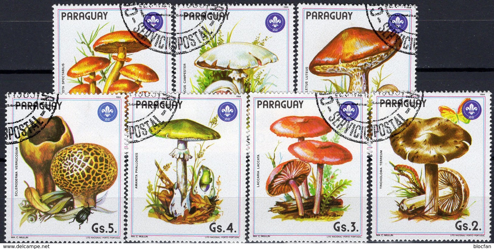 Pilzarten 1985 Paraguay 3835/1 O 6€ Naturschutz Pilze Knollenblätterpilz Kartoffelbovist Ritterling Flora Mushrooms - Giftige Planten