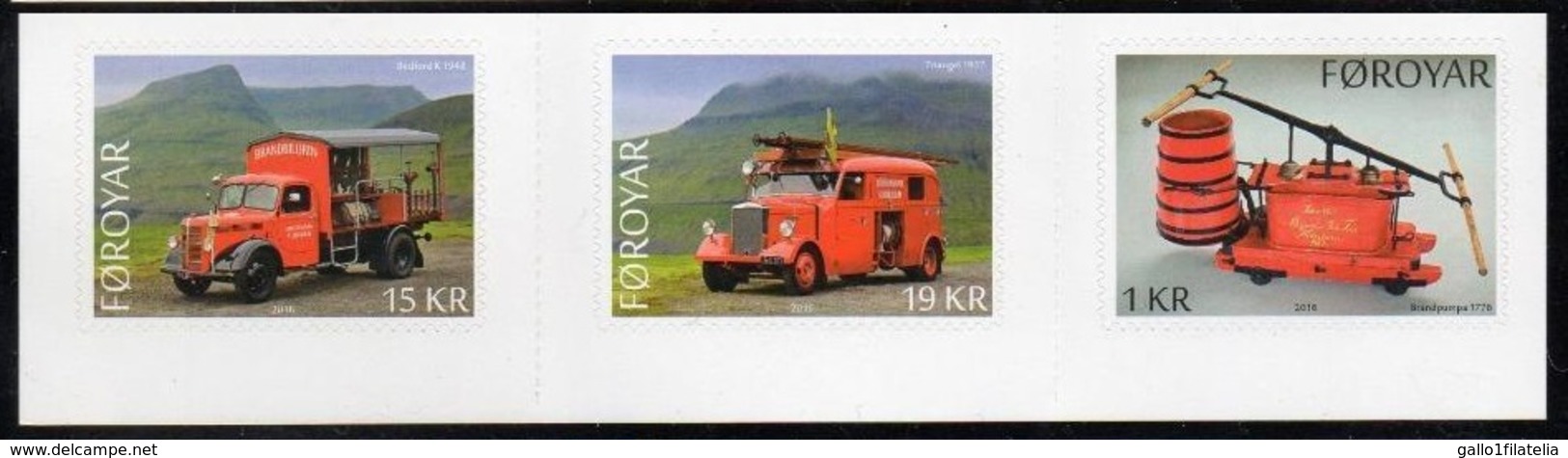 2016 - Fær Øer / FAROER - VECCHI MEZZI DEI POMPIERI /OLD MEANS OF FIREFIGHTERS - SET DA LIBRETTO / SET FROM BOOKLET.MNH. - Isole Faroer