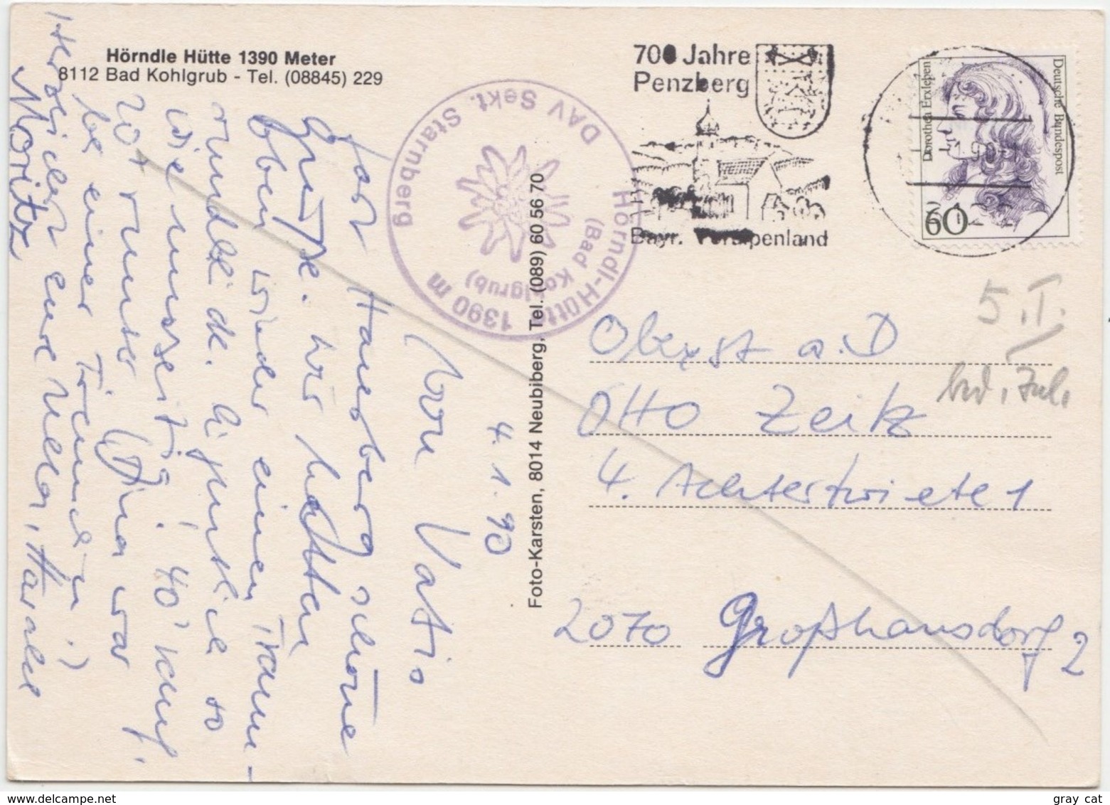 Horndle Hutte 1390 M., Bad Kohlgrub, Germany, Used Postcard [22128] - Other & Unclassified