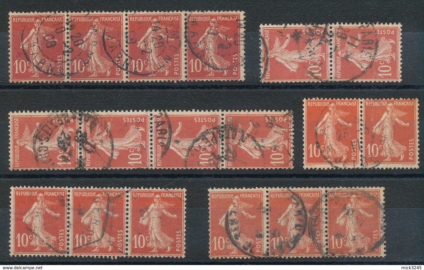 138 Semeuse 10c Rouge - Lot De 18 Timbres - 1906-38 Sower - Cameo