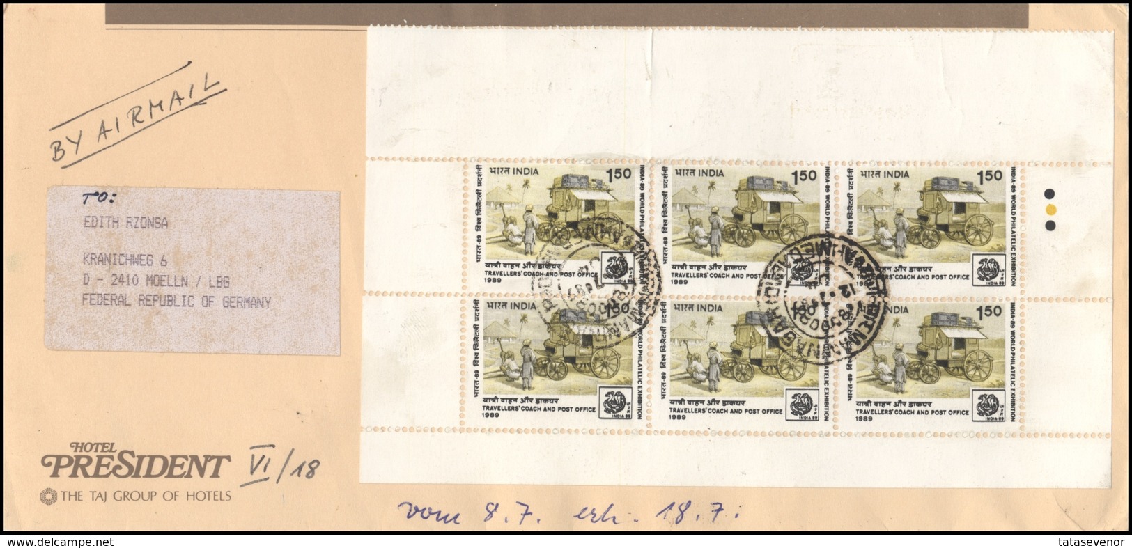 INDIA Postal History Letter Brief IN 035 Air Mail 1989 World Philatelic Exhibition - Lettres & Documents