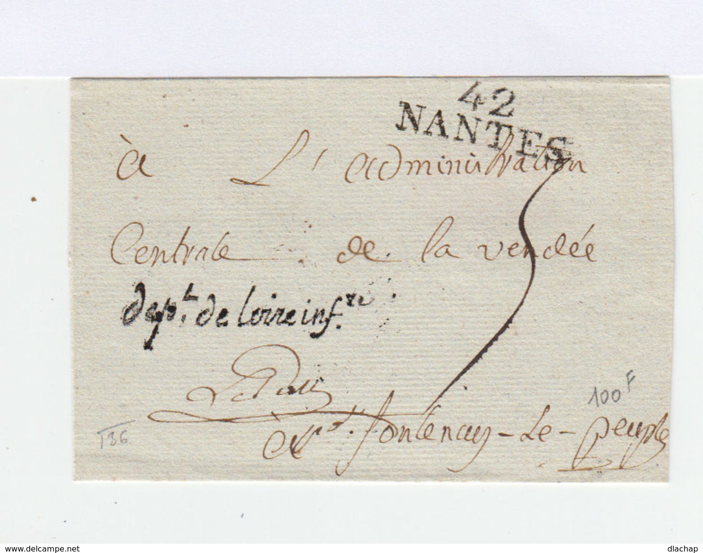 Cachet Linéaire 42 Nantes Sans Correspondance. En Cursive Département De Loire Inférieure. Oblitération Manuelle. (825) - 1701-1800: Précurseurs XVIII