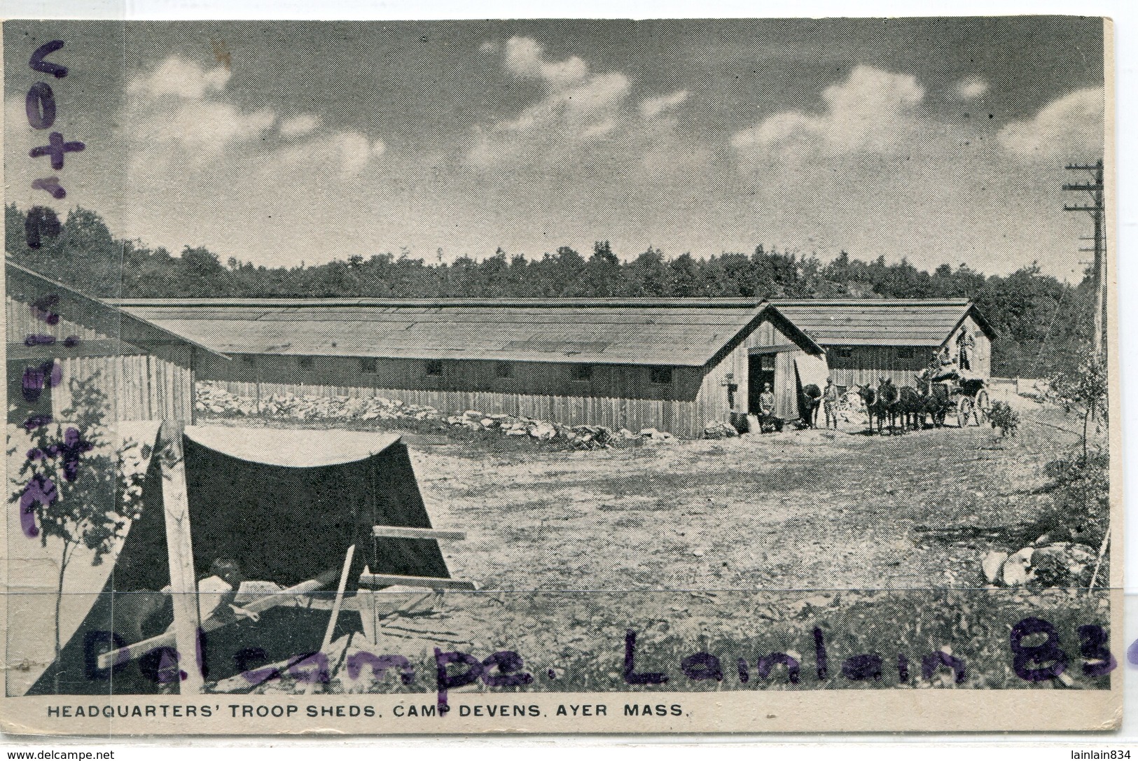 - Massachusetts - Headquarters Troop Sheds - Camp Devens, Ayer Mass, Cliché Rare, épaisse, écrite, TBE, Scans. - Autres & Non Classés