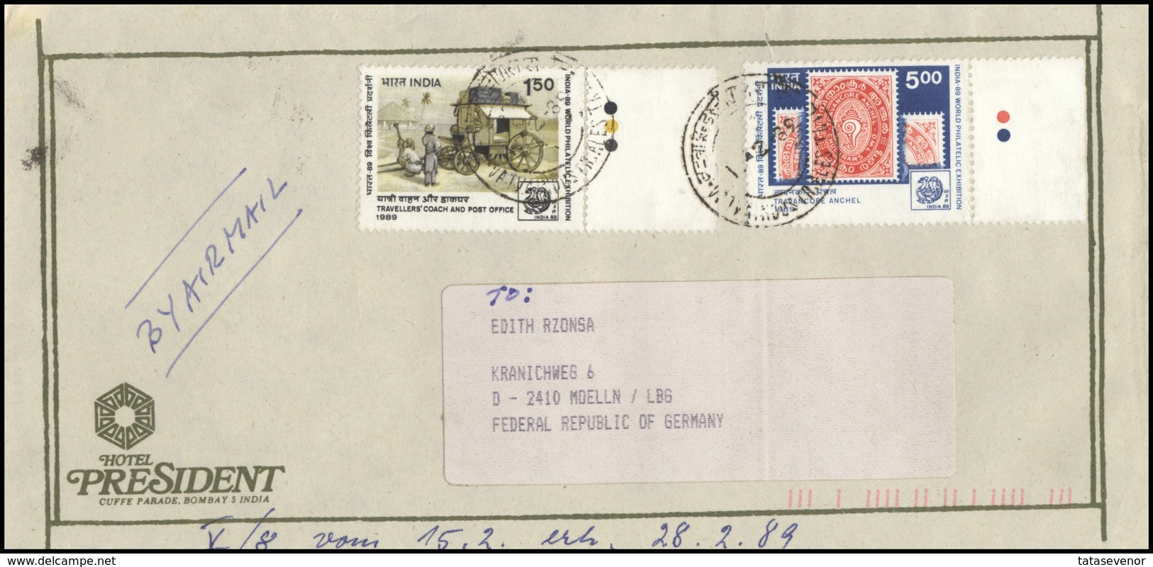 INDIA Postal History Letter Brief IN 071 Air Mail 1989 World Philatelic Exhibition - Covers & Documents