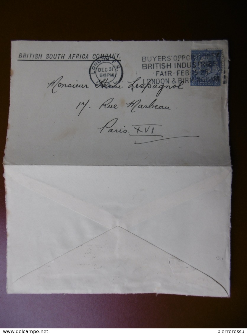 PERFIN BRITISH SOUTH AFRICA COMPANY LETTRE TIMBRE PERFORE 1926 - Non Classés