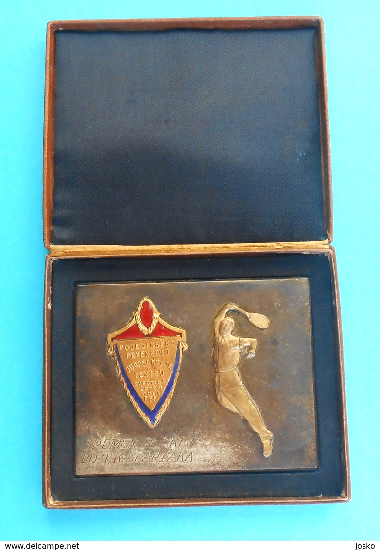 YUGOSLAVIA SINGLES CHAMPIONSHIP IN TENNIS - 1955. SUBOTICA ... Enamel Plaque In Original Case * TK Spartak Serbia RRRR - Autres & Non Classés