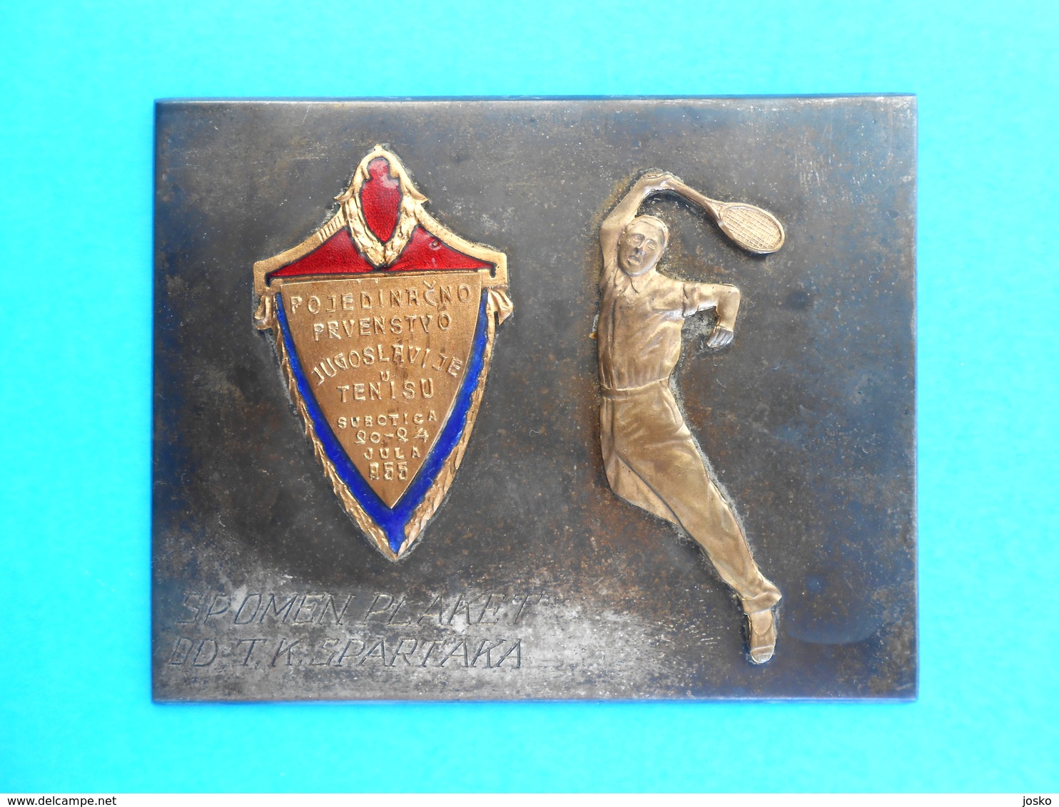 YUGOSLAVIA SINGLES CHAMPIONSHIP IN TENNIS - 1955. SUBOTICA ... Enamel Plaque In Original Case * TK Spartak Serbia RRRR - Autres & Non Classés