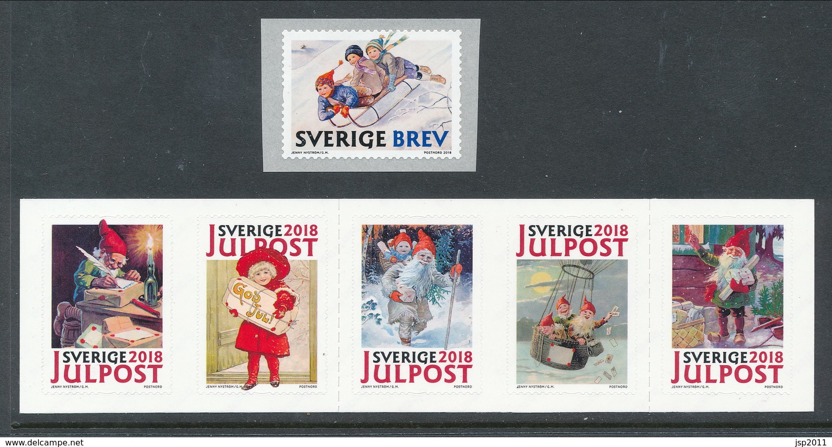 Sweden 2018. Facit # 3249-3254. Strip Of 5 From Booklet SH109  + 1 Coil  (# On Back). MNH (**) - Ungebraucht