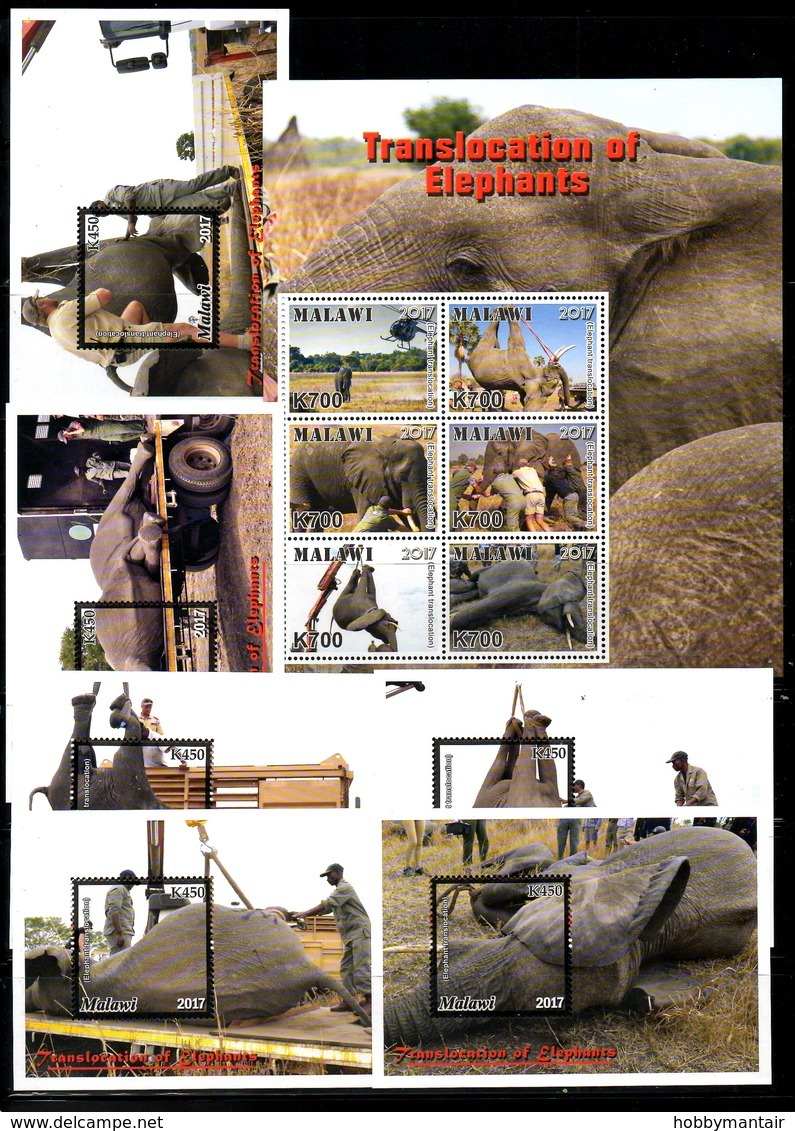 MALAWI, 2018,ELEPHANTS, TRANSLOCATION,6 M/S+S/S, MNH**, NEW!! - Elephants