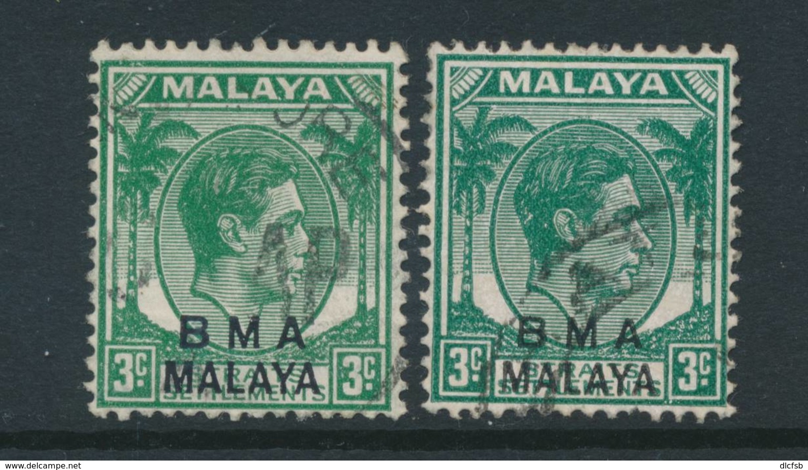 MALAYA/BMA, 1945 3c Yellow-green,blue-green (both Ordinary Paper) VFU, SG4,4a, C - Malacca