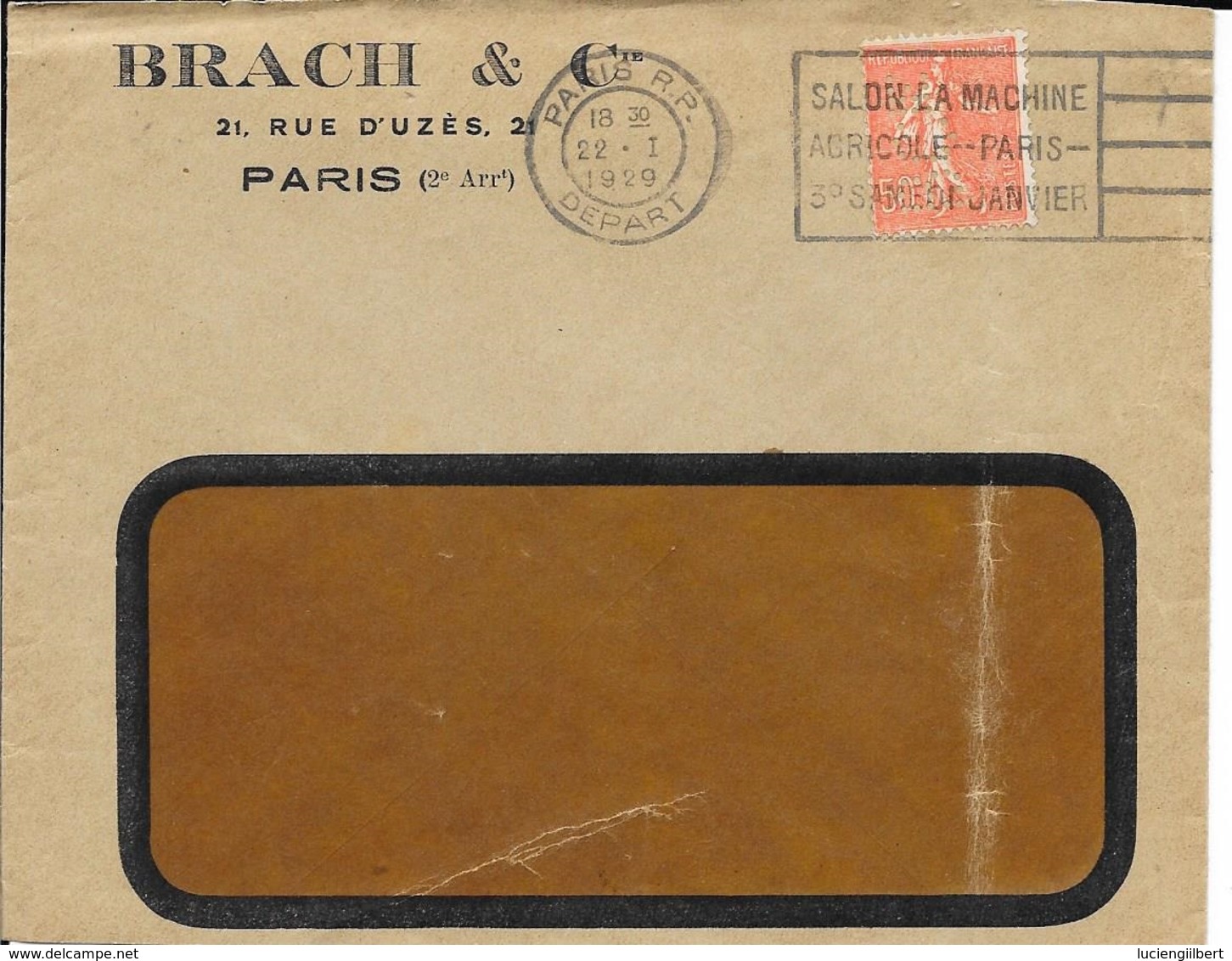 SEINE 75 - PARIS RP DEPART - FLAMME N° A 00 158 F - VOIR DESCRIPTION - 1929 - SUR ENVELOPPE .BRACH ET CIE - Oblitérations Mécaniques (flammes)