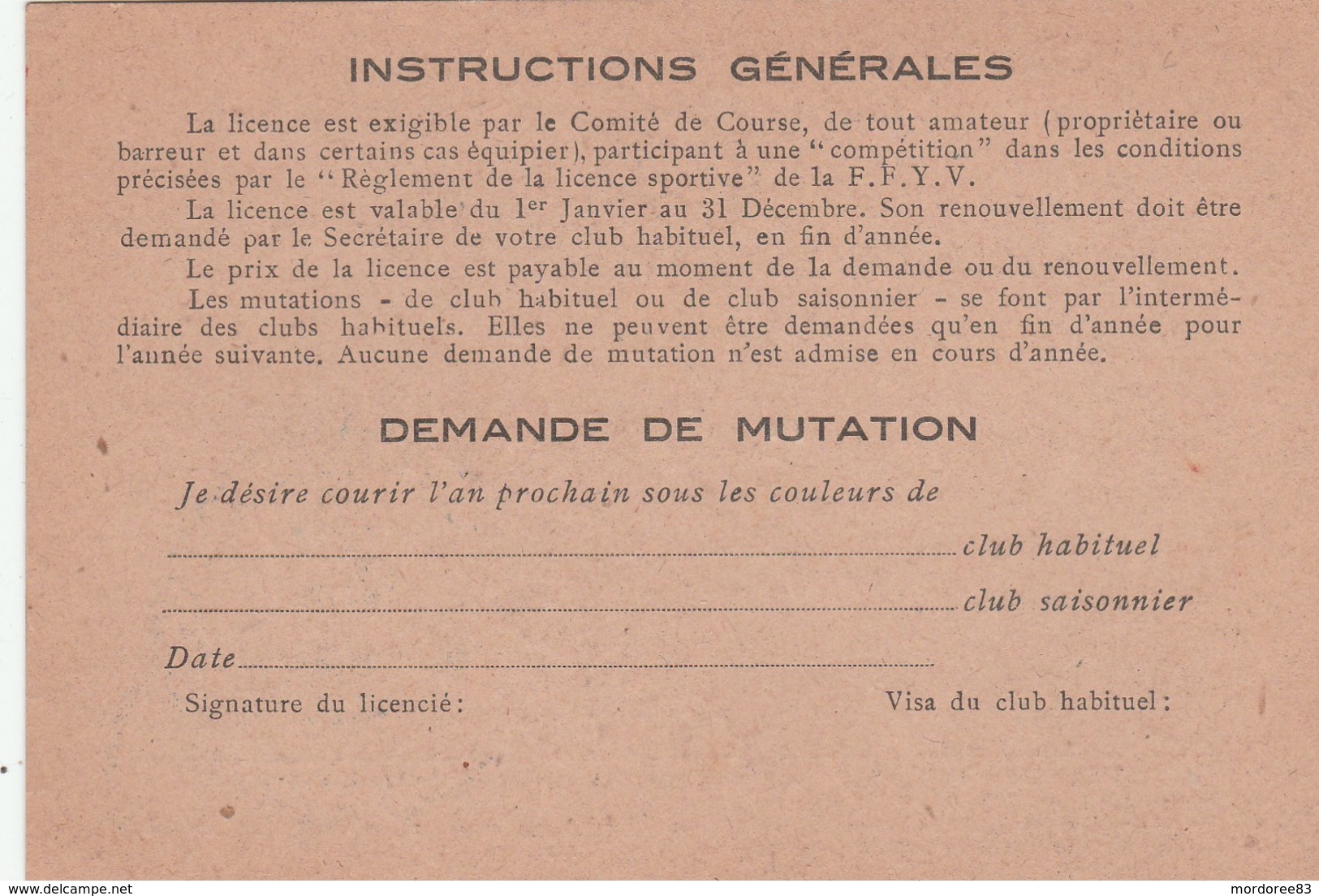 LICENCE SPORTIVE FEDERATION FR DU YACHTING A VOILE PARIS 1948 - Autres & Non Classés