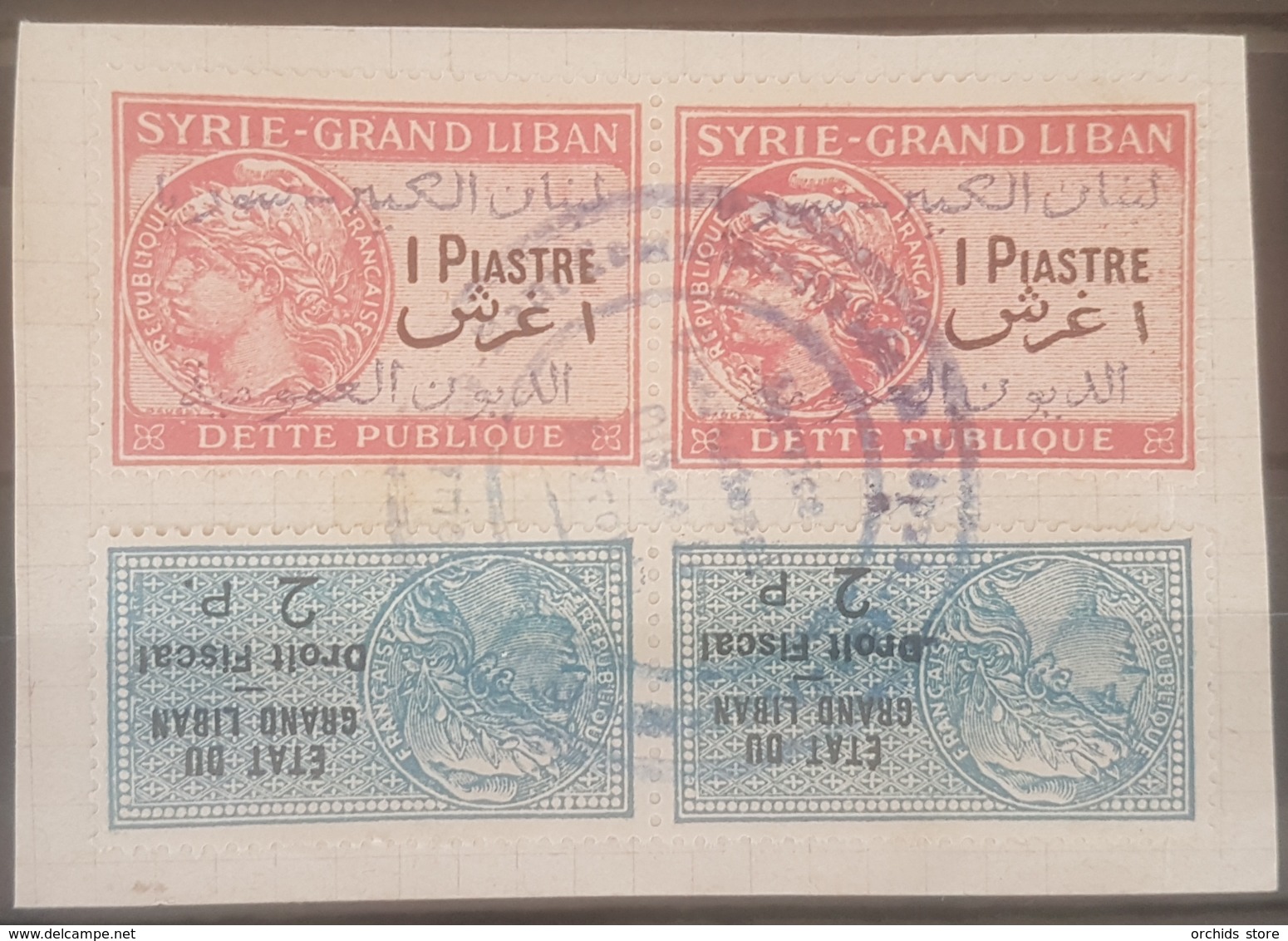NO11 - Lebanon Fiscal Stamps ETAT DU GL 2p & Syrie GL DP 1p - Both In Pairs : Commissariat Syrie Liban Quarantine Beirut - Lebanon