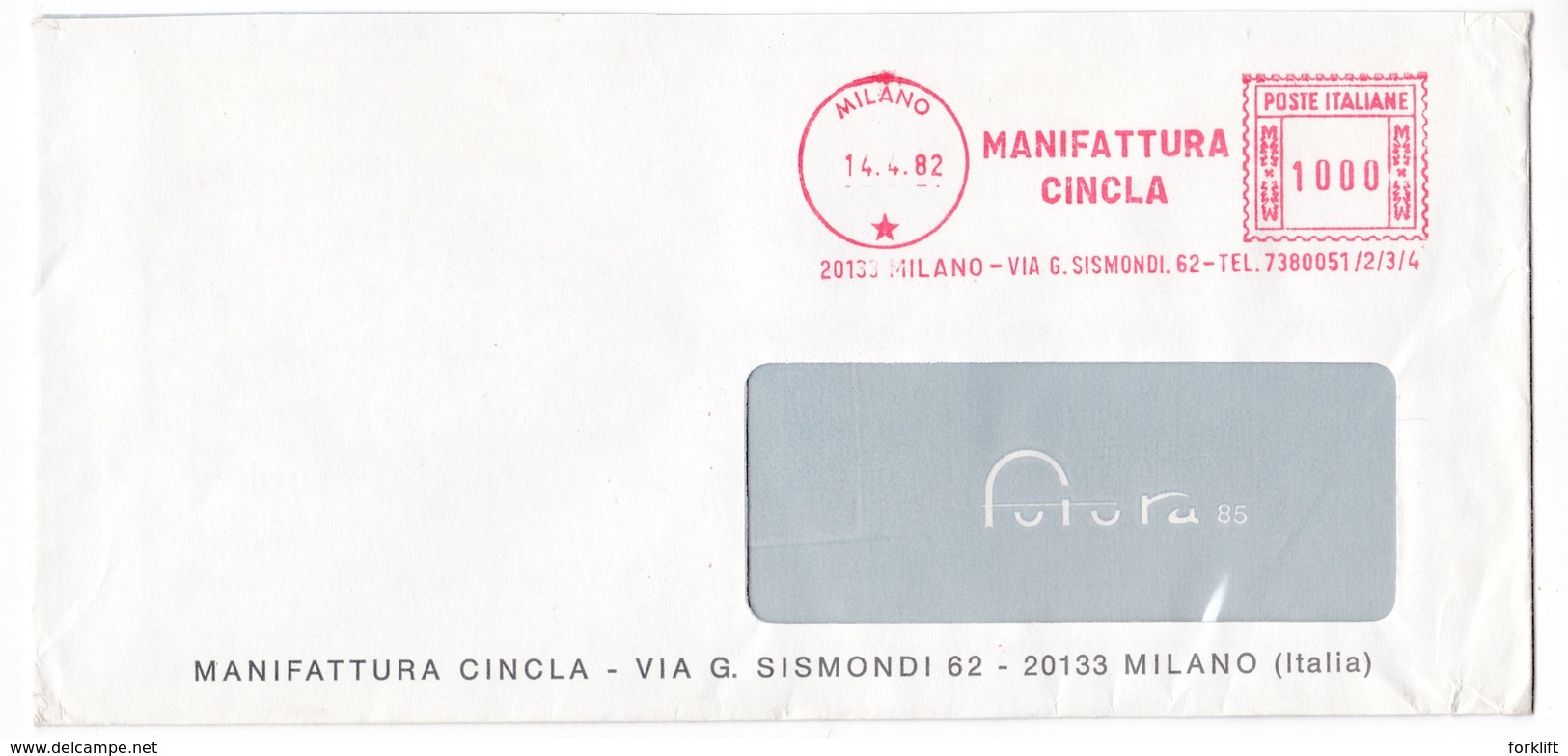 K76 Italy Red Meter Freistempel EMA 1982 Milano MANIFATTURA CINCLA Machines Textiles Textile Machinery - Textile