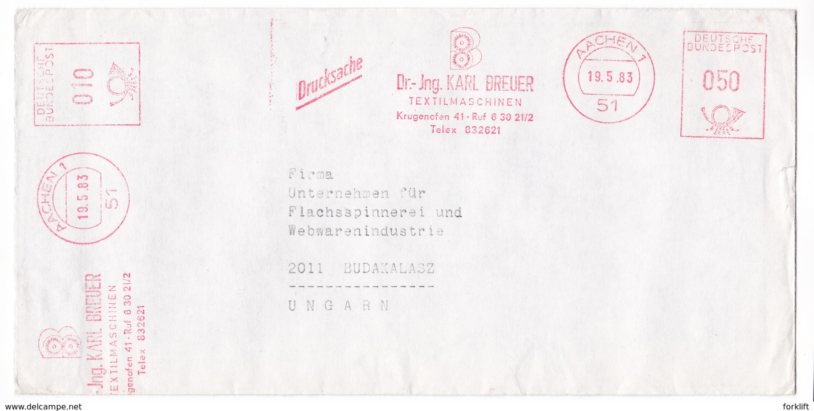 K80 Germany Red Meter Freistempel EMA 1983 Aachen Dr.-Jng. BREUER Textilmaschinen Machines Textiles - Tessili