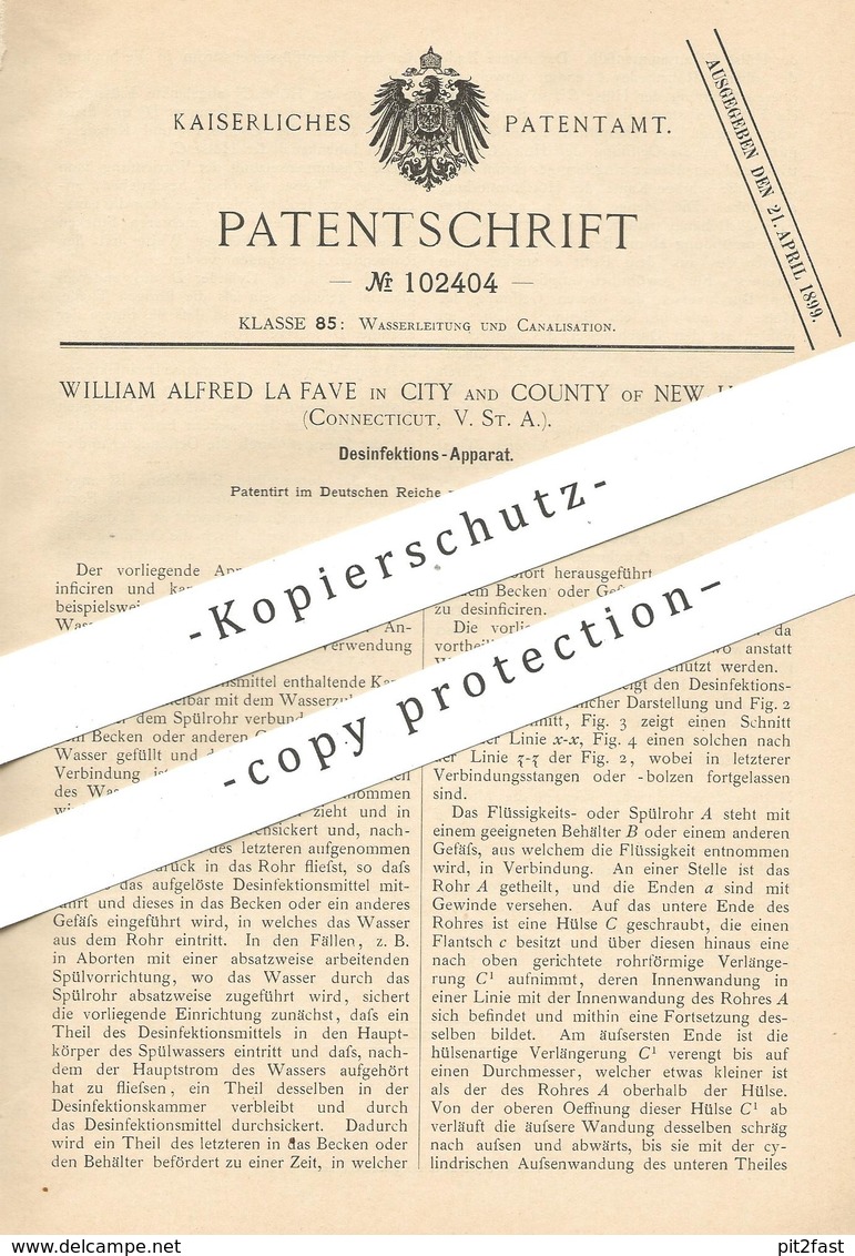 Original Patent - William Alfred La Fave , New Haven , Connecticut , USA , 1898 , Desinfektionsapparat | Desinfektion ! - Historical Documents