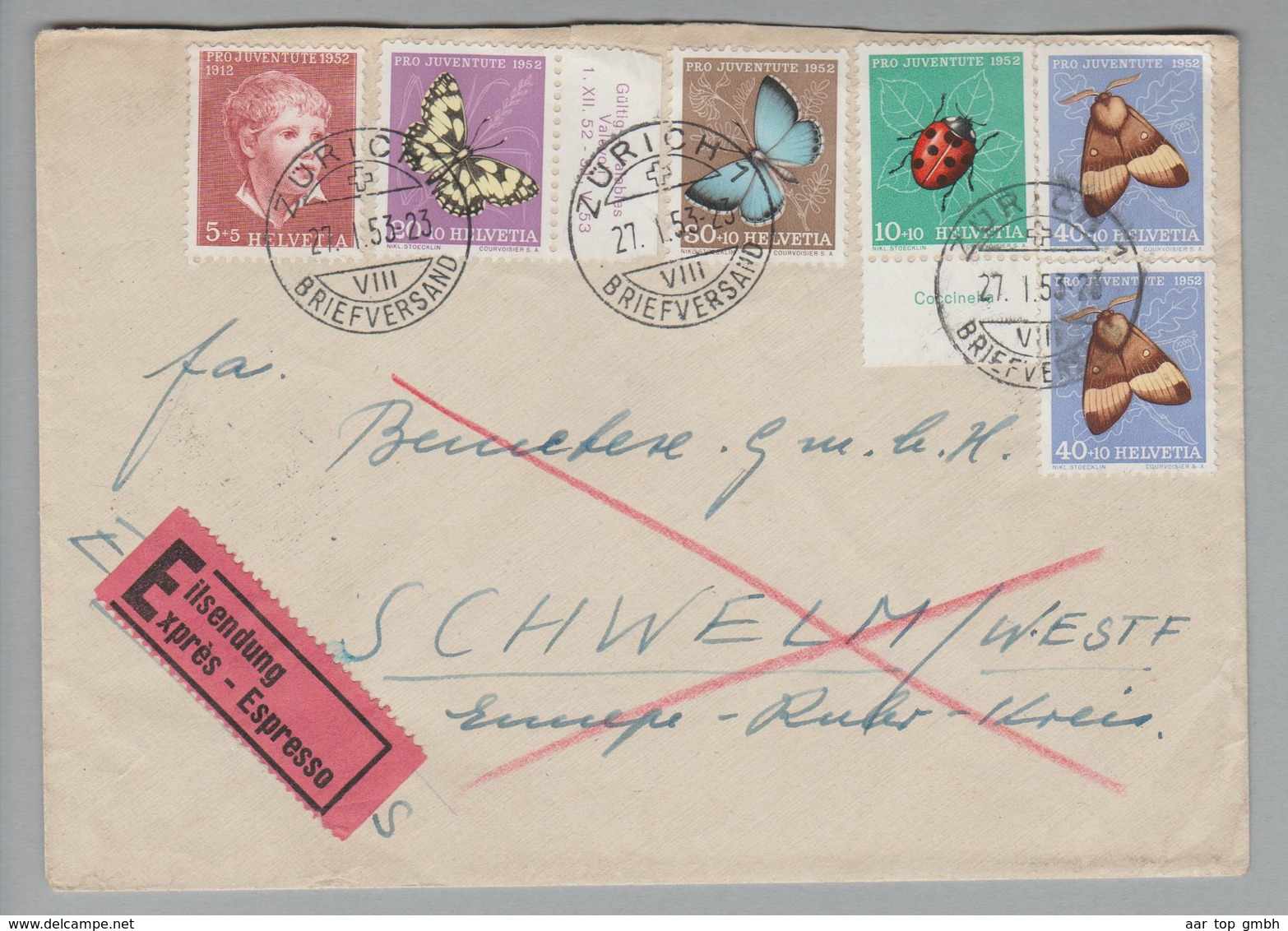 Schweiz Pro Juventute 1953-01-27 Zürich1 Express-Satzbrief Nach Schweden - Lettres & Documents