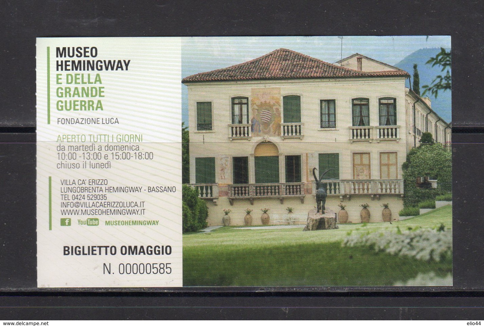 Bassano D.G. (VI) - Museo HEMINGWAY E Della Grande Guerra - - Biglietti D'ingresso