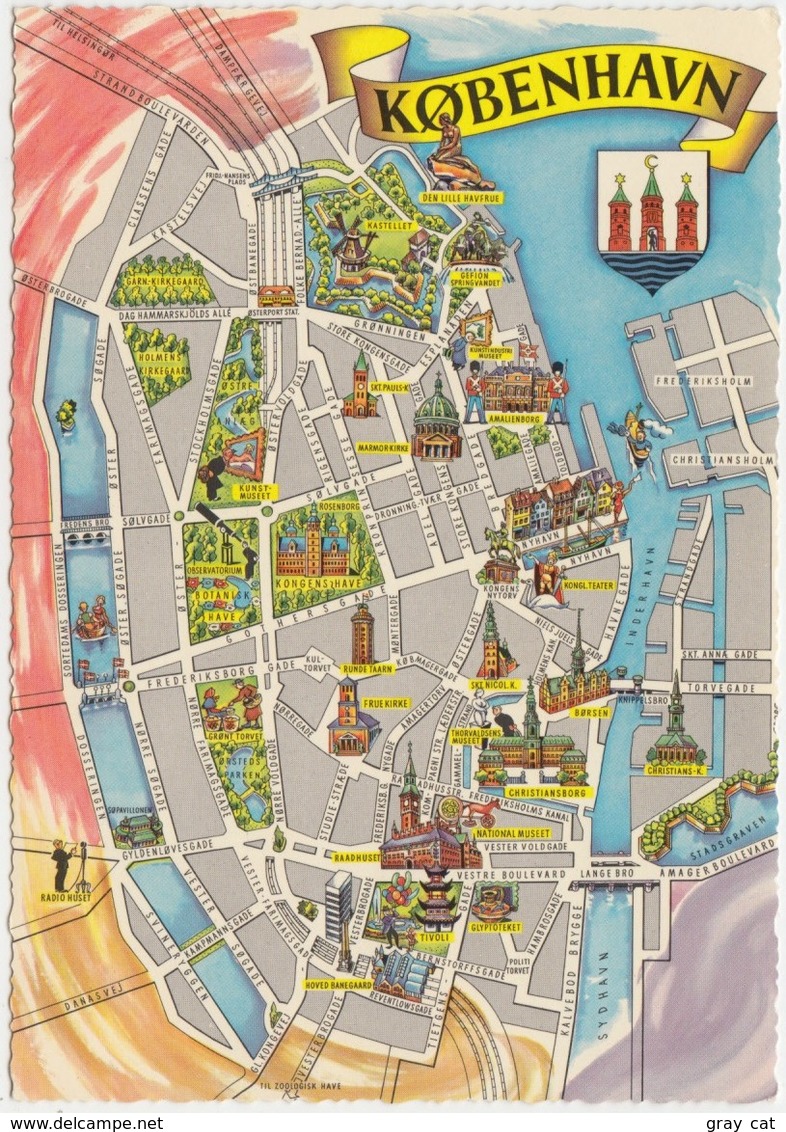 KOBENHAVN, COPENHAGEN, Mini Map, 1960s Unused Postcard [22169] - Denmark