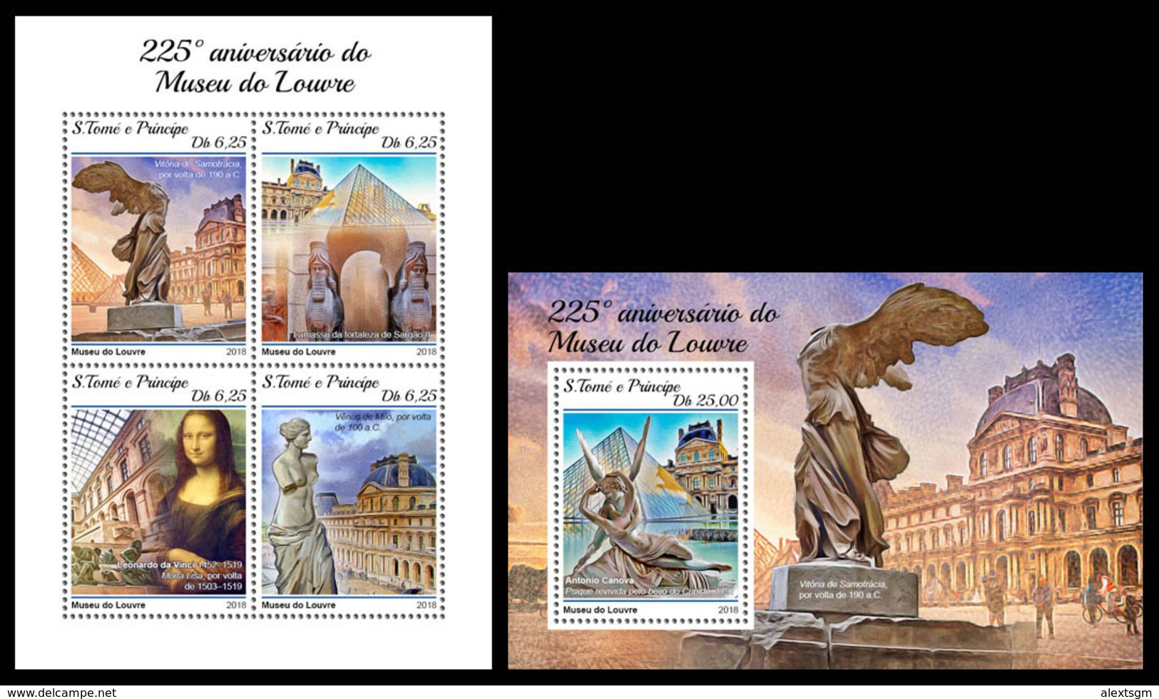 S. TOME & PRINCIPE 2018 - Louvre (Small). M/S + S/S Official Issue - Musées