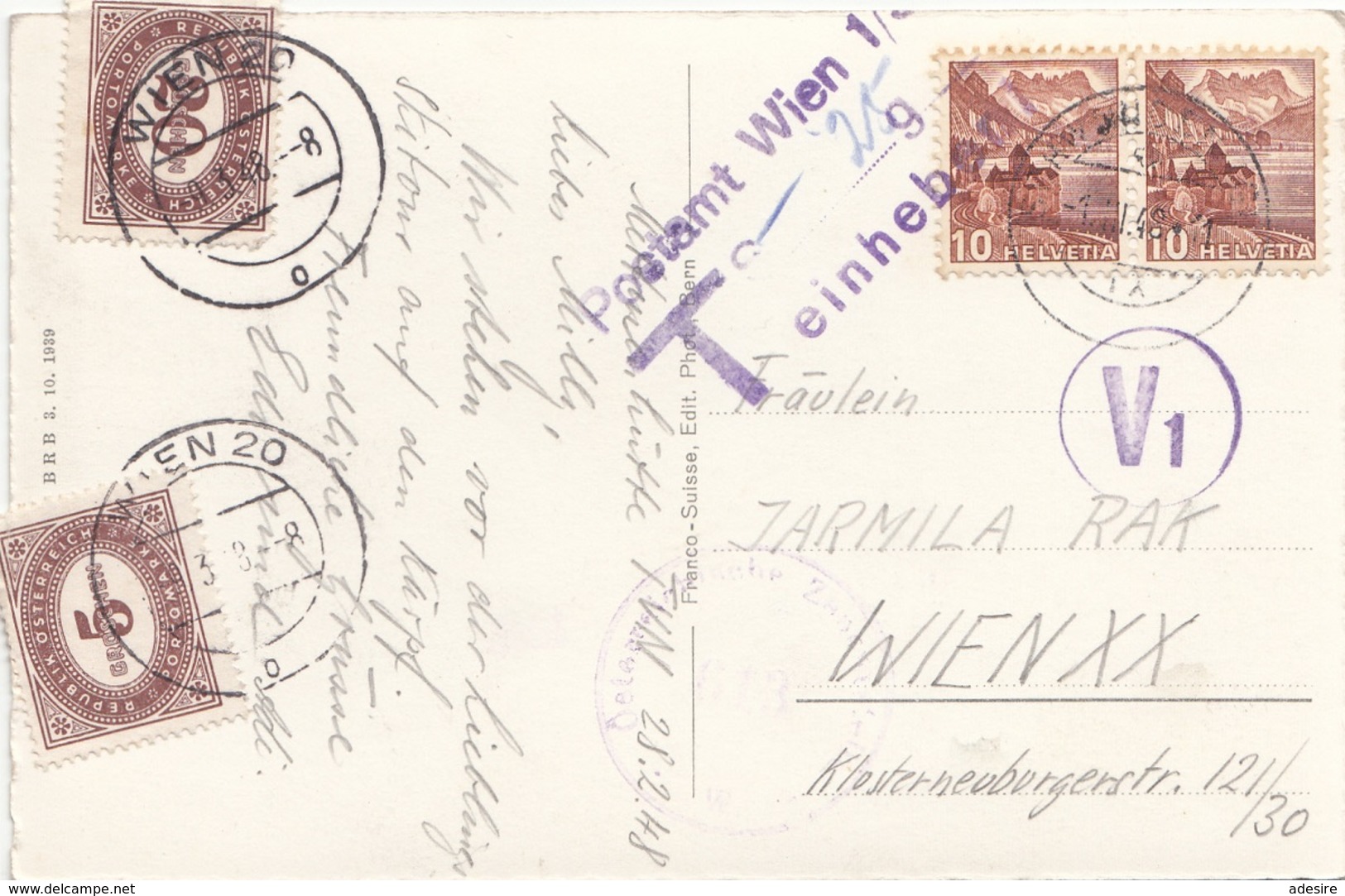 ÖSTERREICH NACHPORTO 1948 - 5 + 20 Gro Nachporto + 2x10 C + T-Stempel Auf Ak NATURFREUNDEHAUS METTMEN - Portomarken