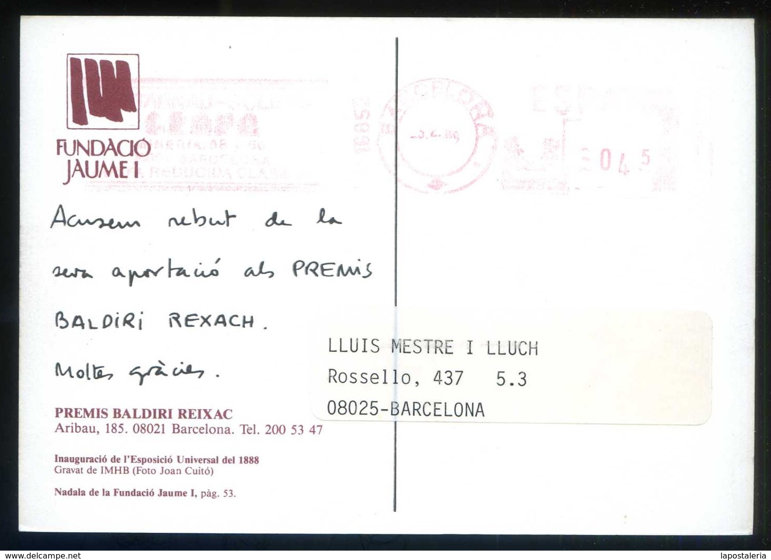 Barcelona *Fundació Jaume I - Premis Baldiri Rexach* Lote 19+1 diferentes. Circuladas varios años.