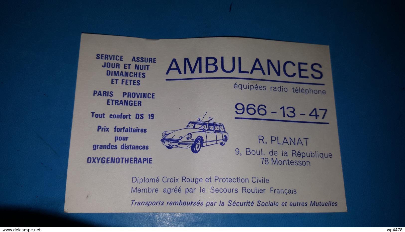 Carte Ambulances Montesson Ds Citroene - Cartes De Visite