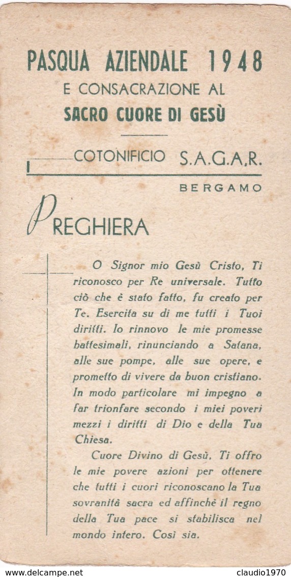 SANTINO - SACRO CUORE DI GESU' - PASQUA AZIENDALE 1948 E CONSACRAZIONE AL SACRO CUORE DI GESù - BERGAMO - Santini