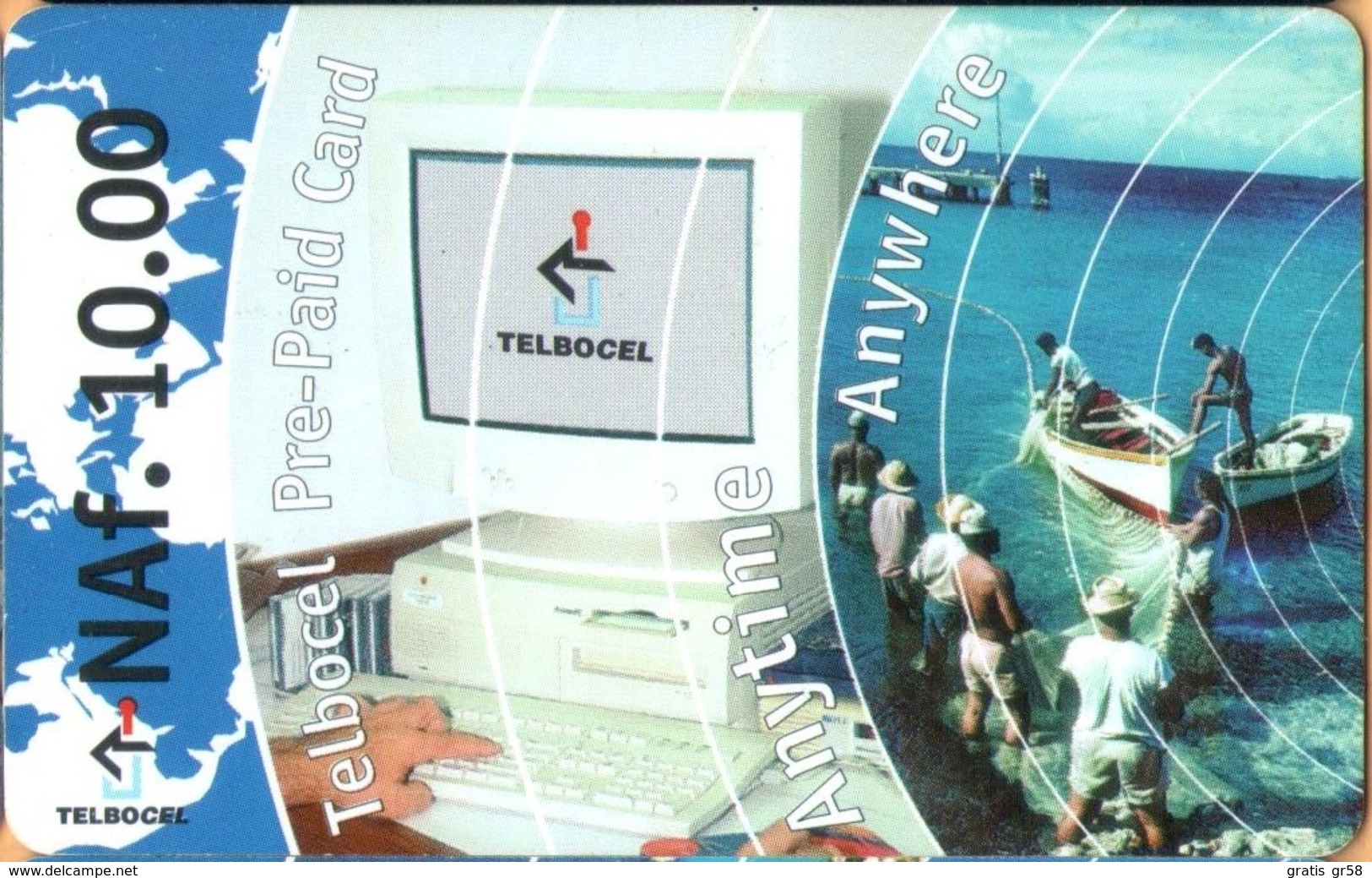 Antilles (Neth) - AN-BON-TBC-0001, Computer & Fishing,  GSM Refill, 10 NAƒ, Exp.Day 1/7/2001, Used - Antille (Olandesi)