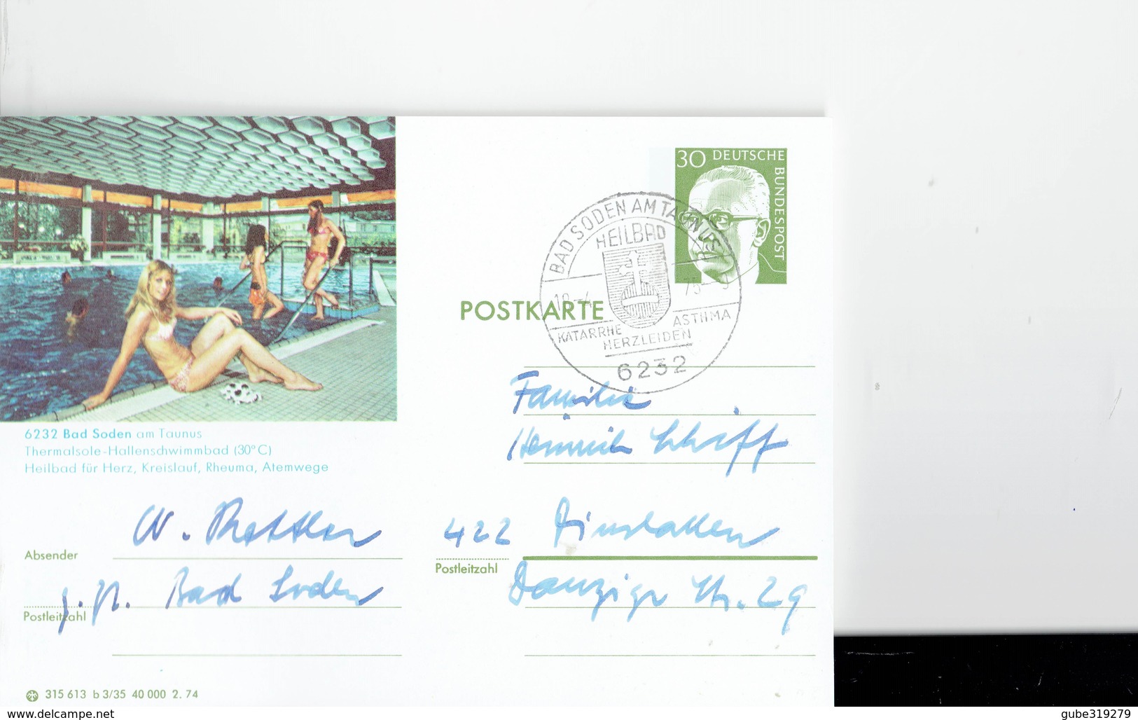GERMANY 1975 - BAD SODEN AM TAUNUS  - POSTKARTE - OBLITER. O,30 DM STAMP 18.4.19753 - THERMA STADT- THERMALSOLE IMAGE - - Bad Soden