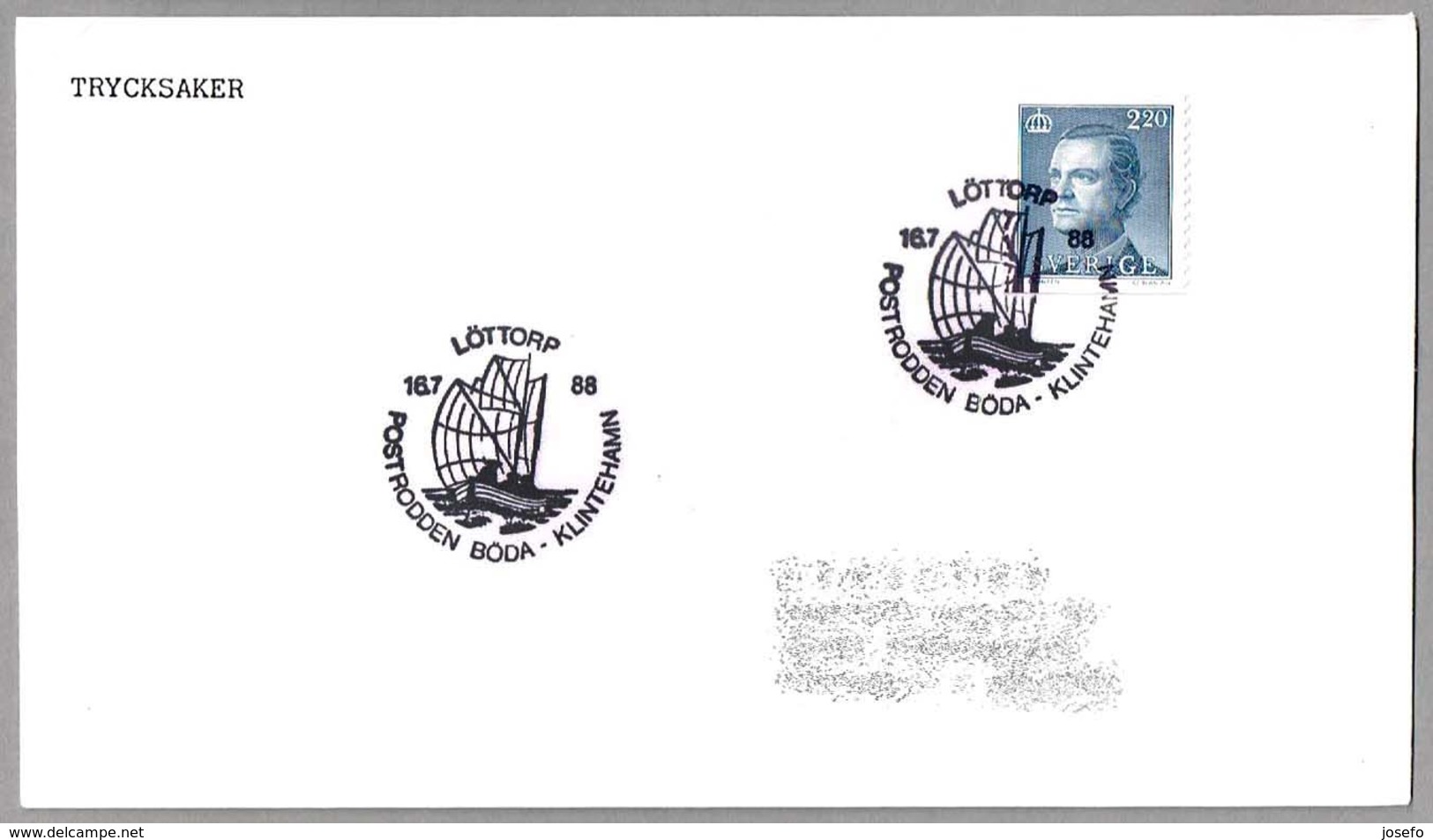 POSTRODDEN KLINTEHAMN - BÖDA. Correo En Barco. Löttorp 1988 - Correo Postal