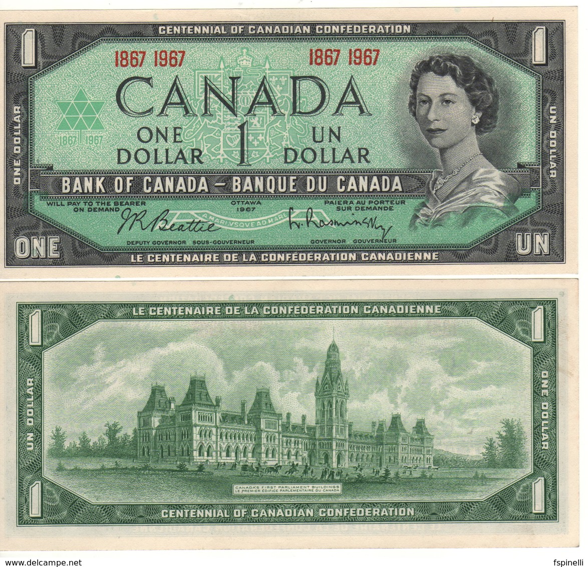 CANADA  $ 1 Dollar    "Centennial Of Candian Confederation /  Queen Elizabeth II"   P84a      1967  UNC - Canada