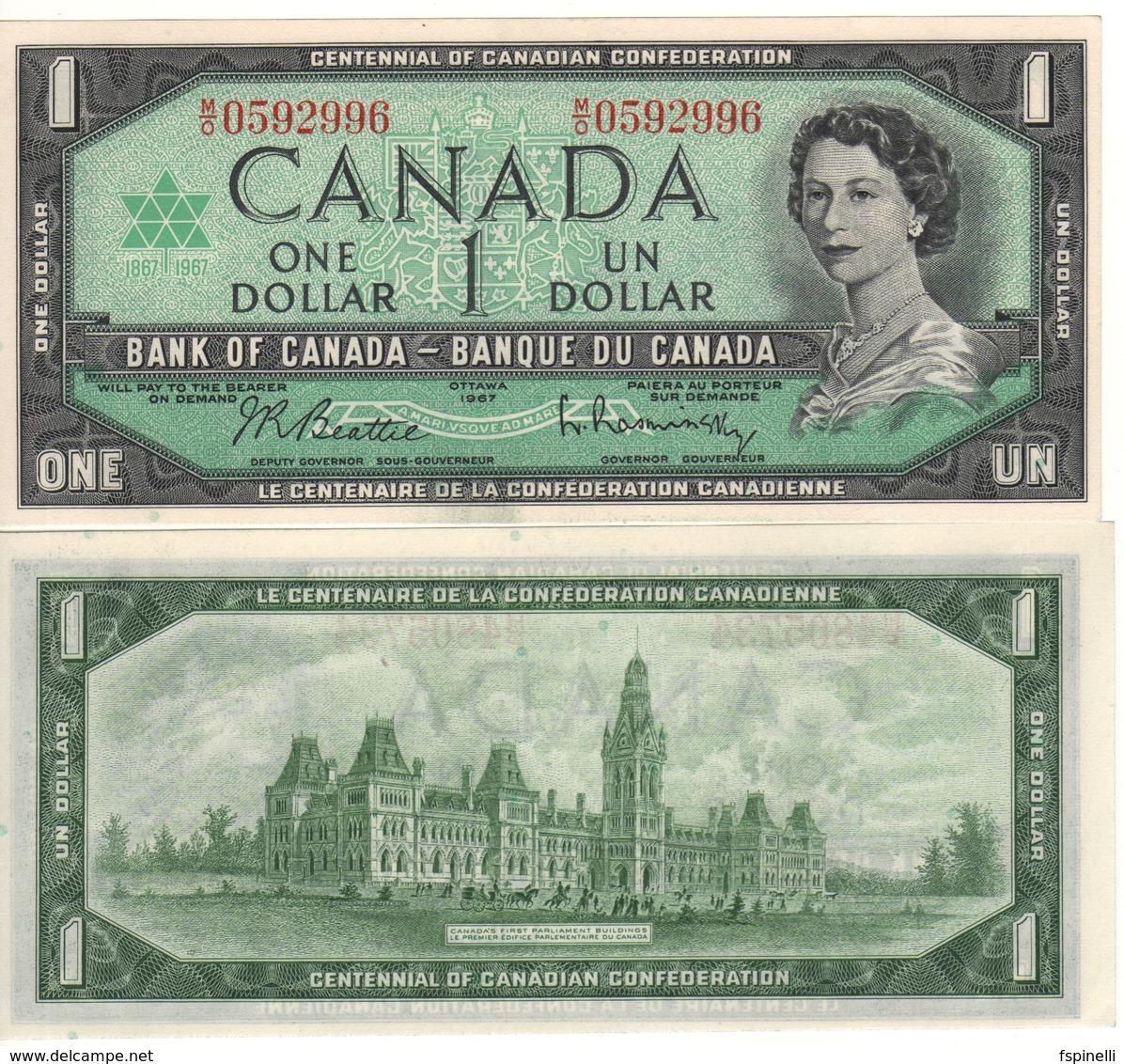 CANADA  $ 1 Dollar    "Centennial Of Candian Confederation /  Queen Elizabeth II"   P84b     1967  UNC - Canada