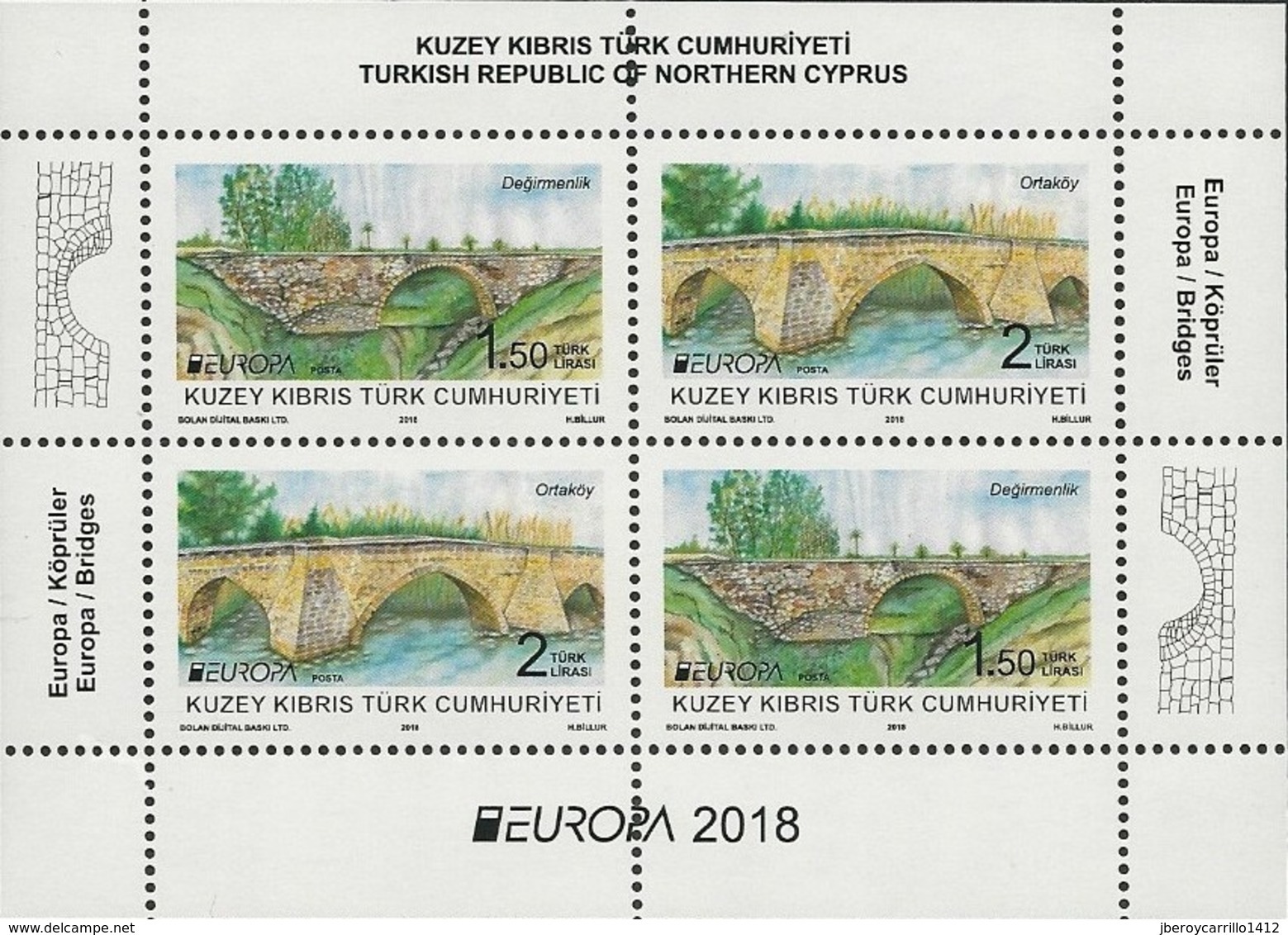 CHIPRE TURCO/ TURKISH CYPRUS/ TÜRKISH-ZYPERN - EUROPA 2018 -"PUENTES.-BRIDGES -BRÜCKEN -PONTS" - HOJITA BLOQUE - 2018