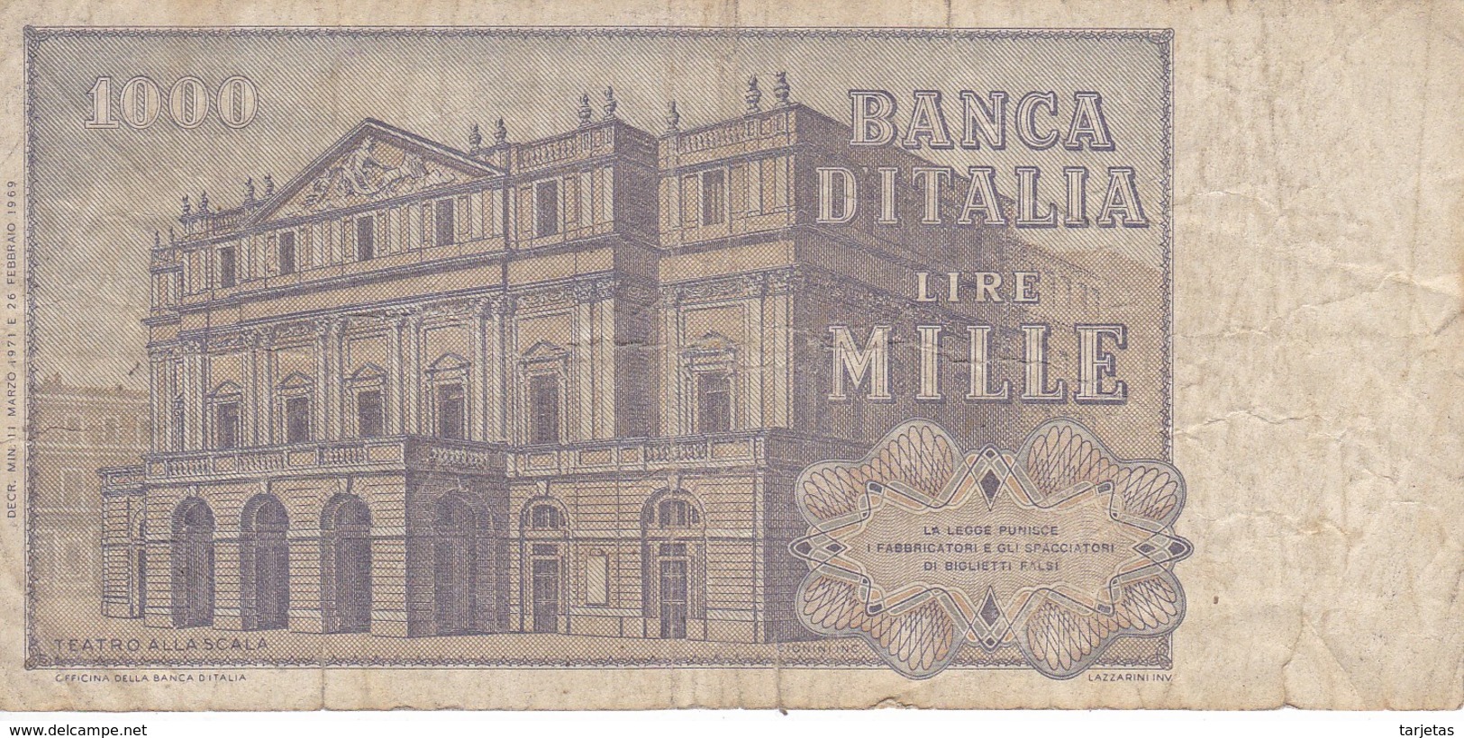 BILLETE DE ITALIA DE 1000 LIRAS DEL AÑO 1971 DE VERDI  (BANKNOTE) - 1000 Lire