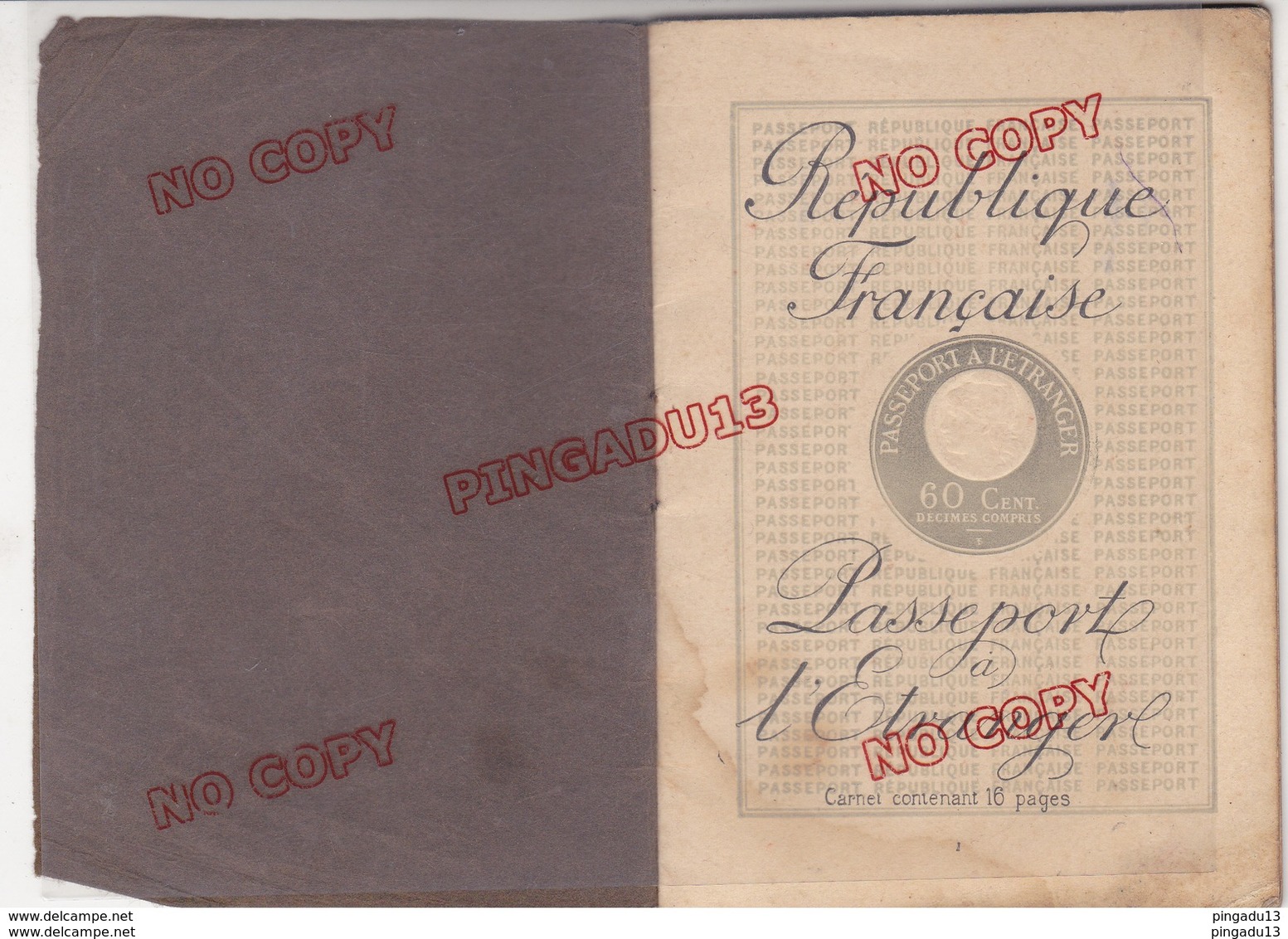 Fixe Passeport Passport France Marseille 1915 Ventimiglia Timbre Fiscal Tampon Sec Visas 1 ère Guerre Mondiale - Altri & Non Classificati