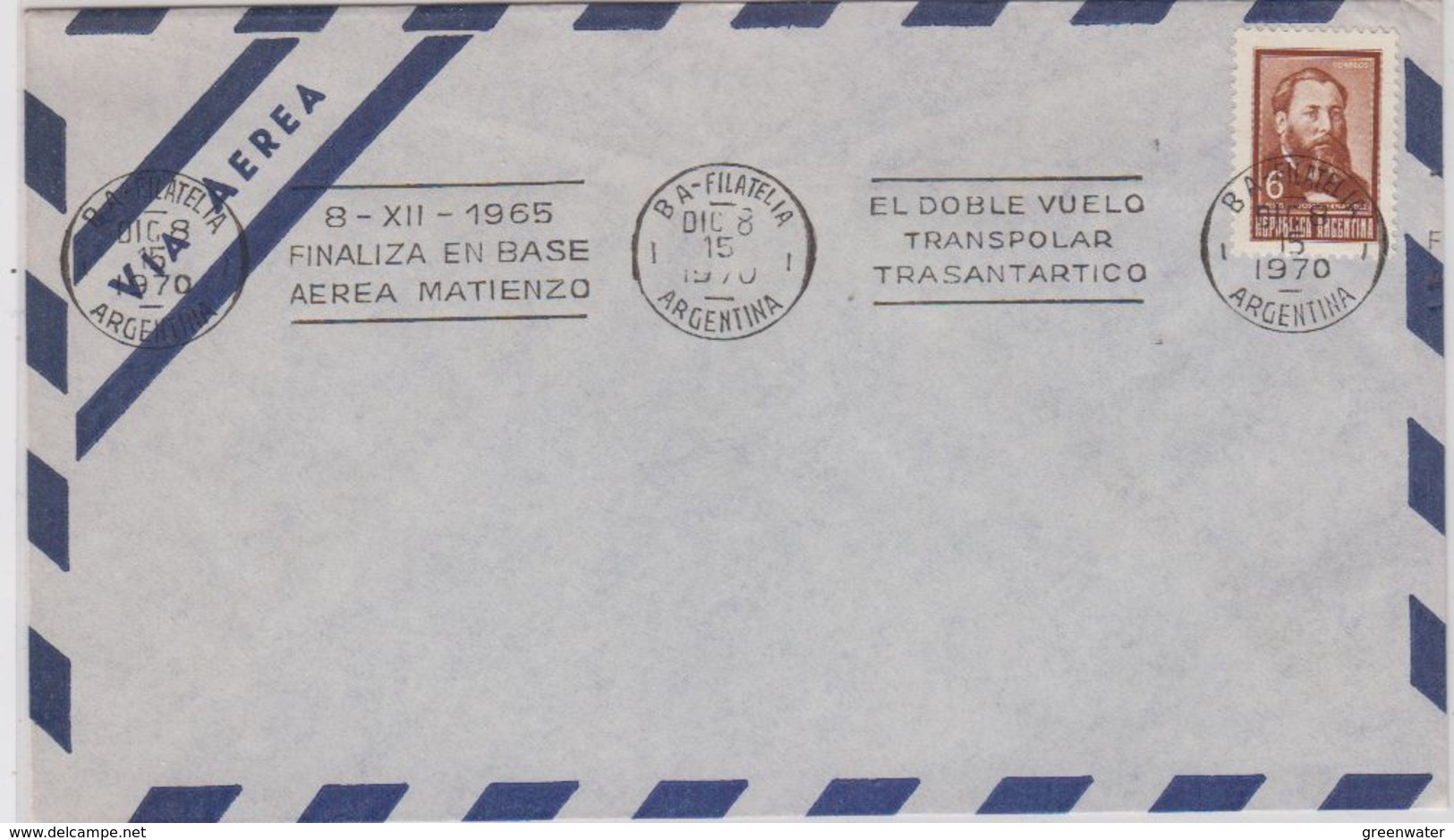 Argentina 1970 Finaliza En Base Aerea Matienzo El Doble Vuelo Transpolar Transantartico Cover Ca 8 Oct 1970 (41271) - Voli Polari