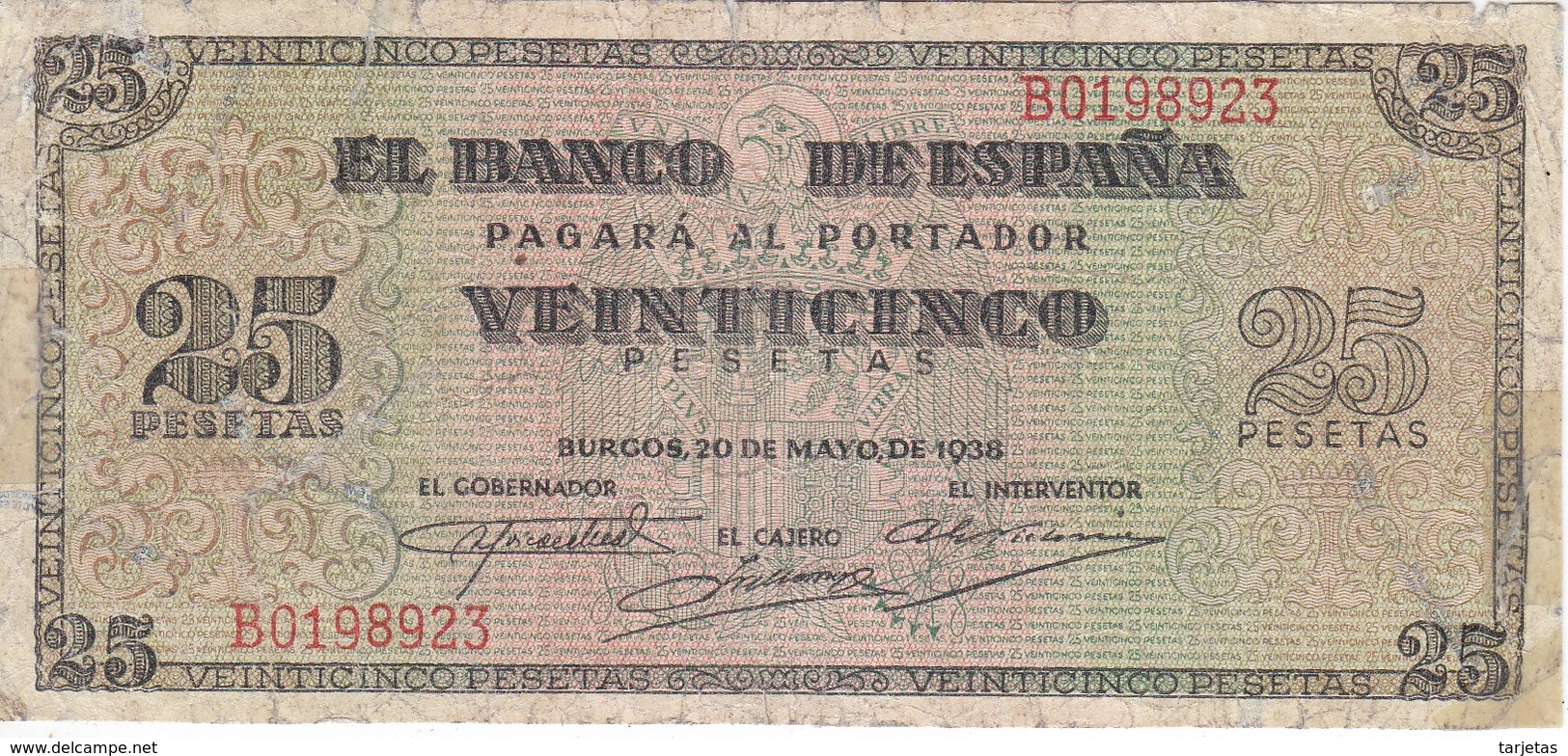 BILLETE DE BURGOS DE 25 PTAS DEL 20/05/1938 SERIE B  (BANKNOTE) - 25 Pesetas