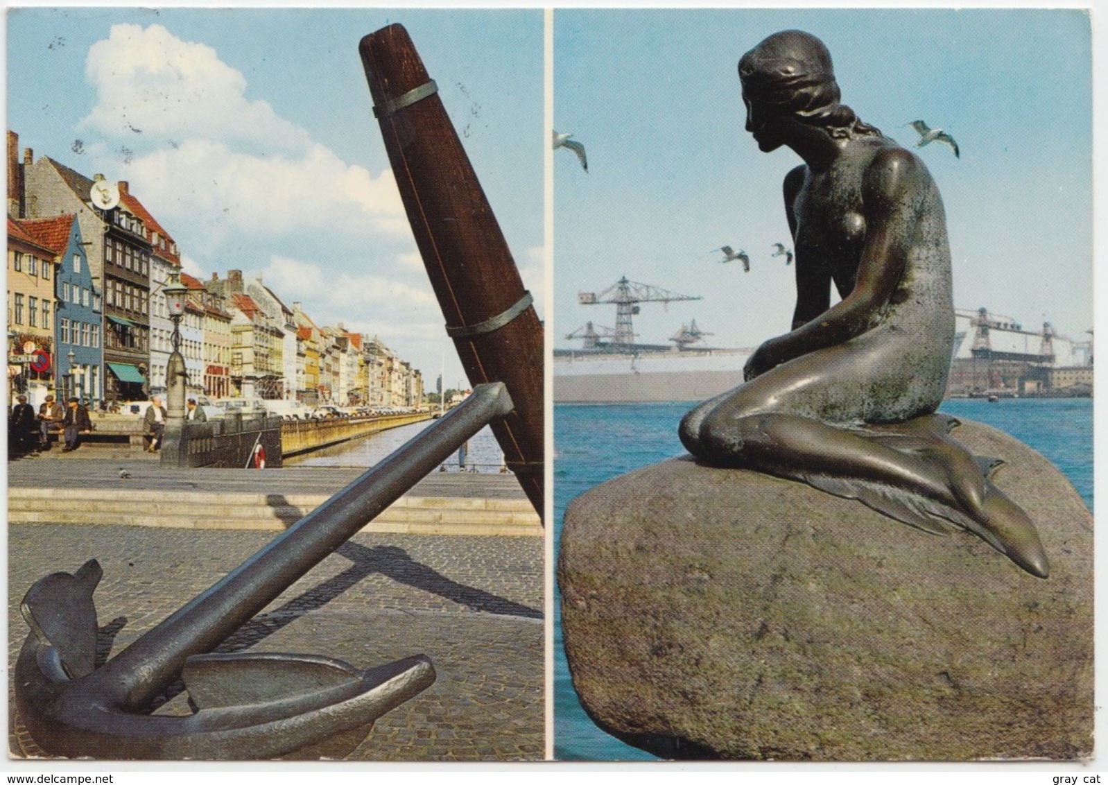KOBENHAVN, COPENHAGEN, Nyhavn And The Little Mermaid, 1975 Used Postcard [22179] - Denmark