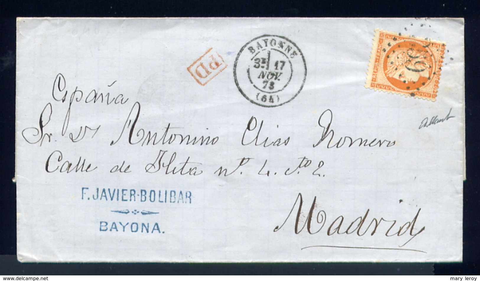 Belle Lettre De Bayonne Pour Madrid ( 1873 ) - 1870 Siège De Paris