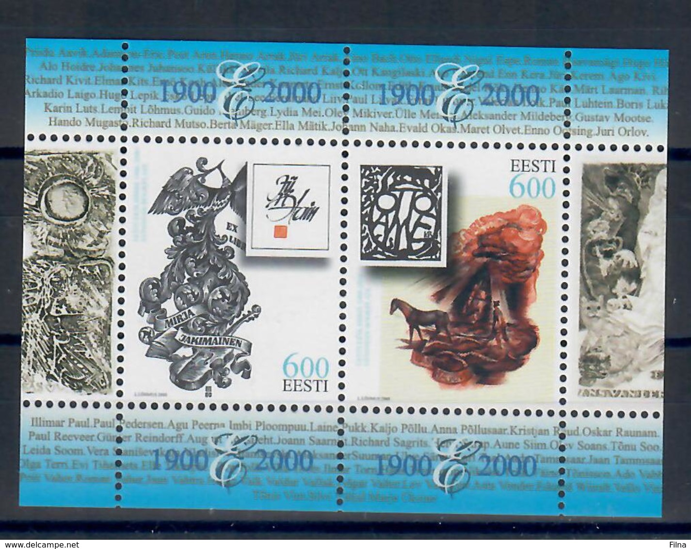 ESTONIA 2000 - 100^ ESPOSIZIONE NAZIONALE EXLIBRIS - FGL  - MNH ** - Estonia