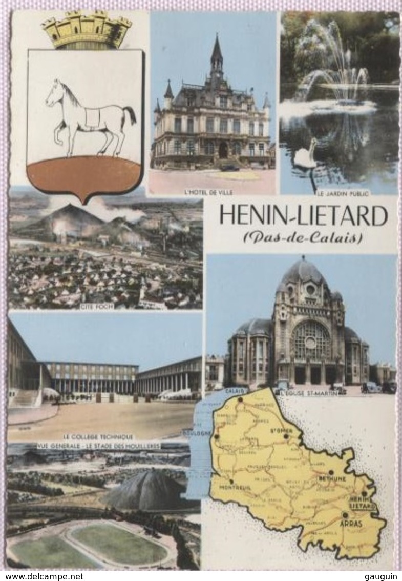 CPSM - HENIN LIETARD - Multivues Carte Géo Pas De Calais - Edition Combier - Henin-Beaumont