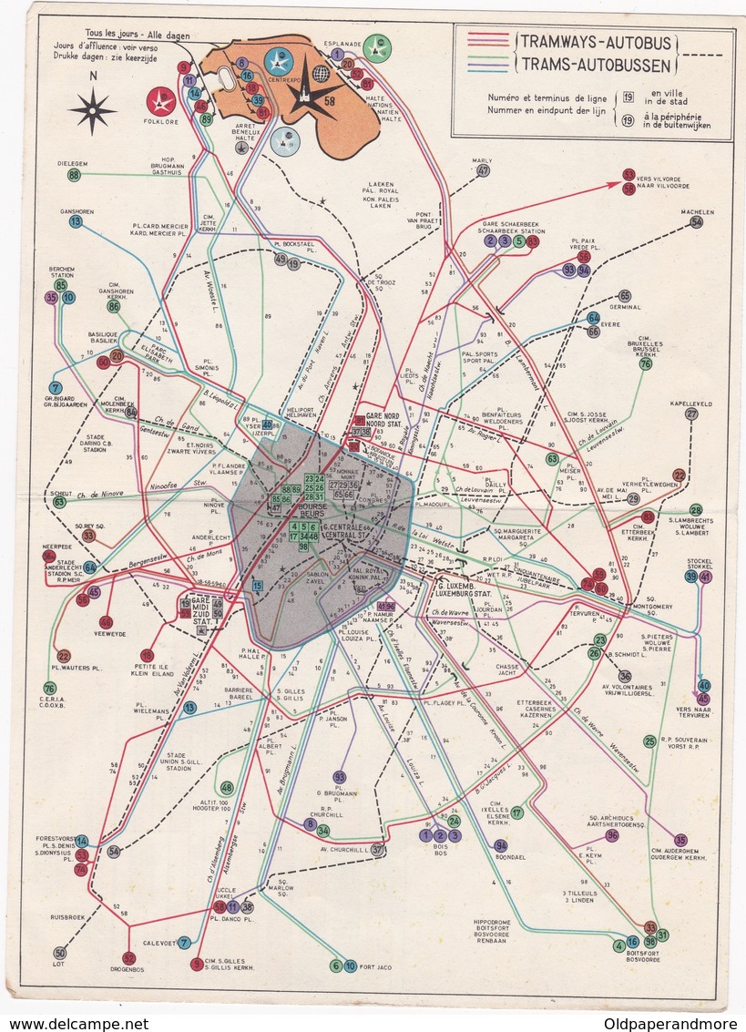 BELGIUM - SOCIÉTE DES TRANSPORTS INTERCOMMUNAUX DE BRUXELES - TRAMWAYS AUTOBUS - MAP 1958 - Europe