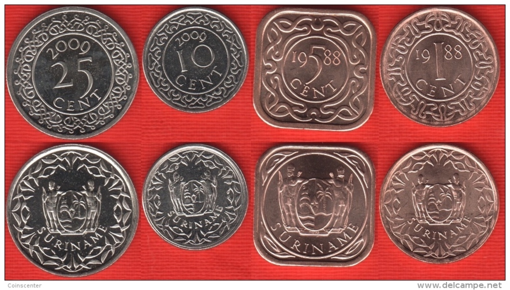 Suriname Set Of 4 Coins: 1 - 25 Cents 1988-2009 UNC - Surinam 1975 - ...