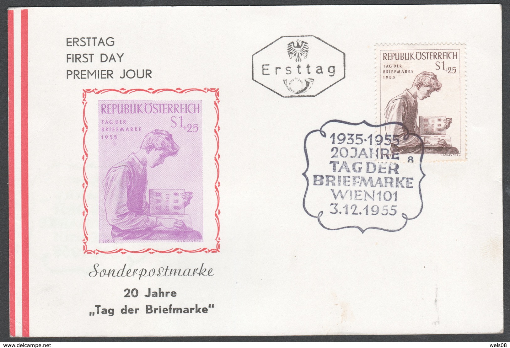 Österreich 1955: ET/ FDC- "Tag Der Briefmarken" V. 3.12.1955(siehe Foto/ Scan) - FDC