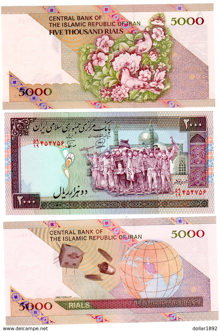 LOT SET SERIE 3 BILLETS IRAN KHOUMEINI 2000 - 5000 - 5000 REVOLUTION UNC NEUF - Iran